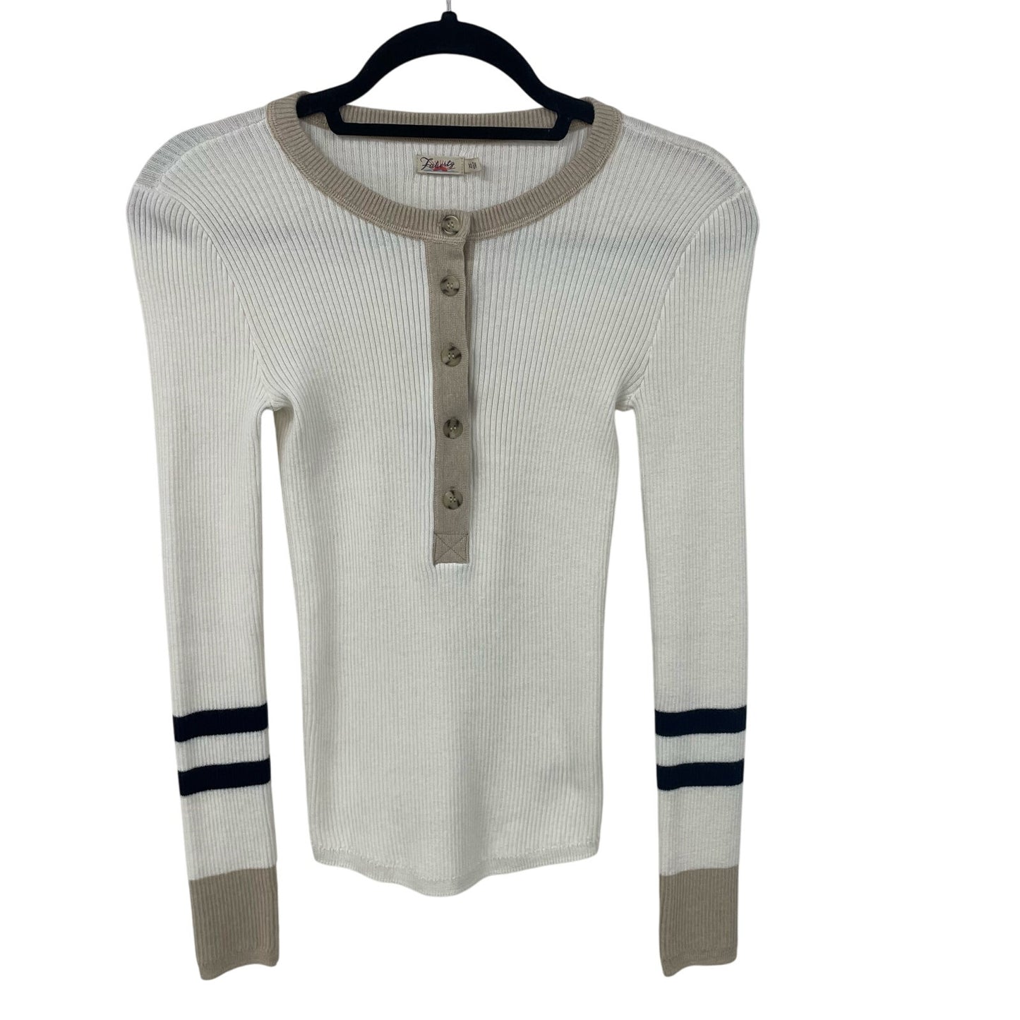 Faherty Mikki Striped Ribbed Knit Henley In Vintage Varsity Womens Size XS