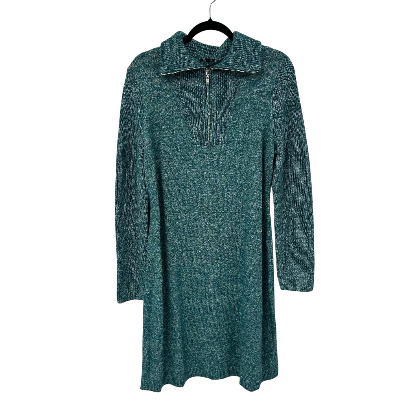 NWT Talbots Lagoon Green Blue Zip Collar Sweater Shift Dress Womens Large