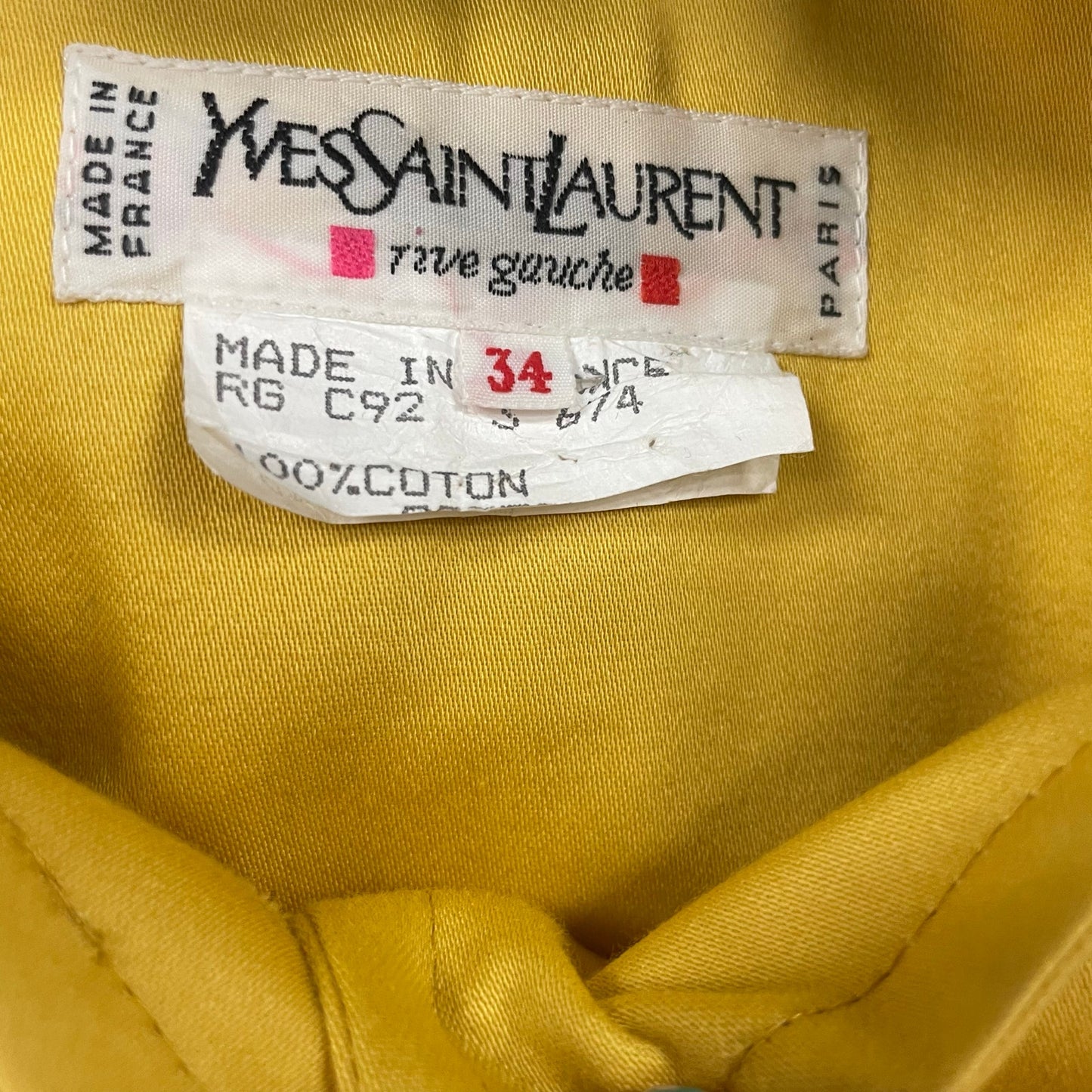 Vintage Yves Saint Laurent Button Front Yellow Cotton Jacket Womens 34 / US XS