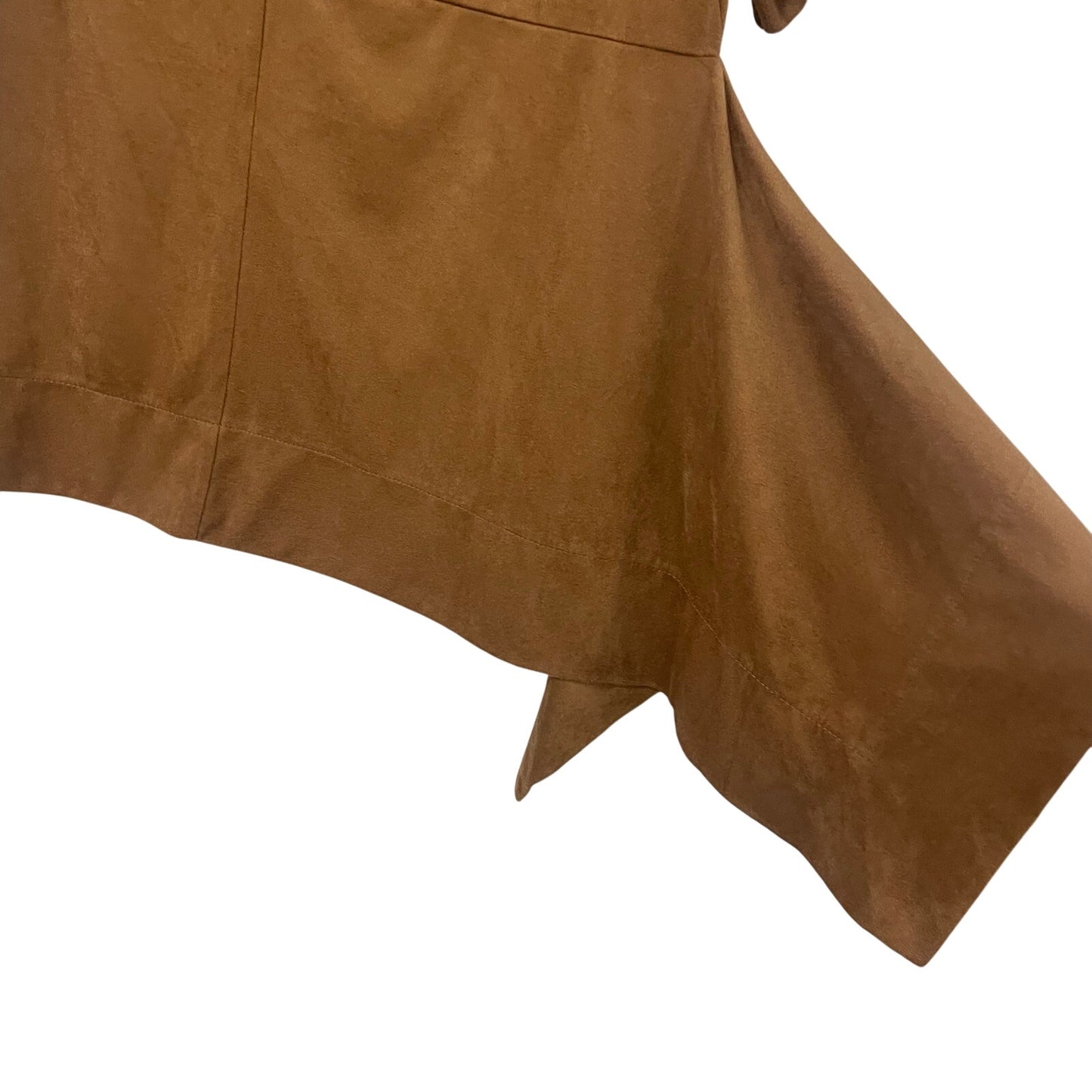 NWT Chico’s Draped Faux Suede Top Short Sleeve Gingerbread Brown Womens Size 4