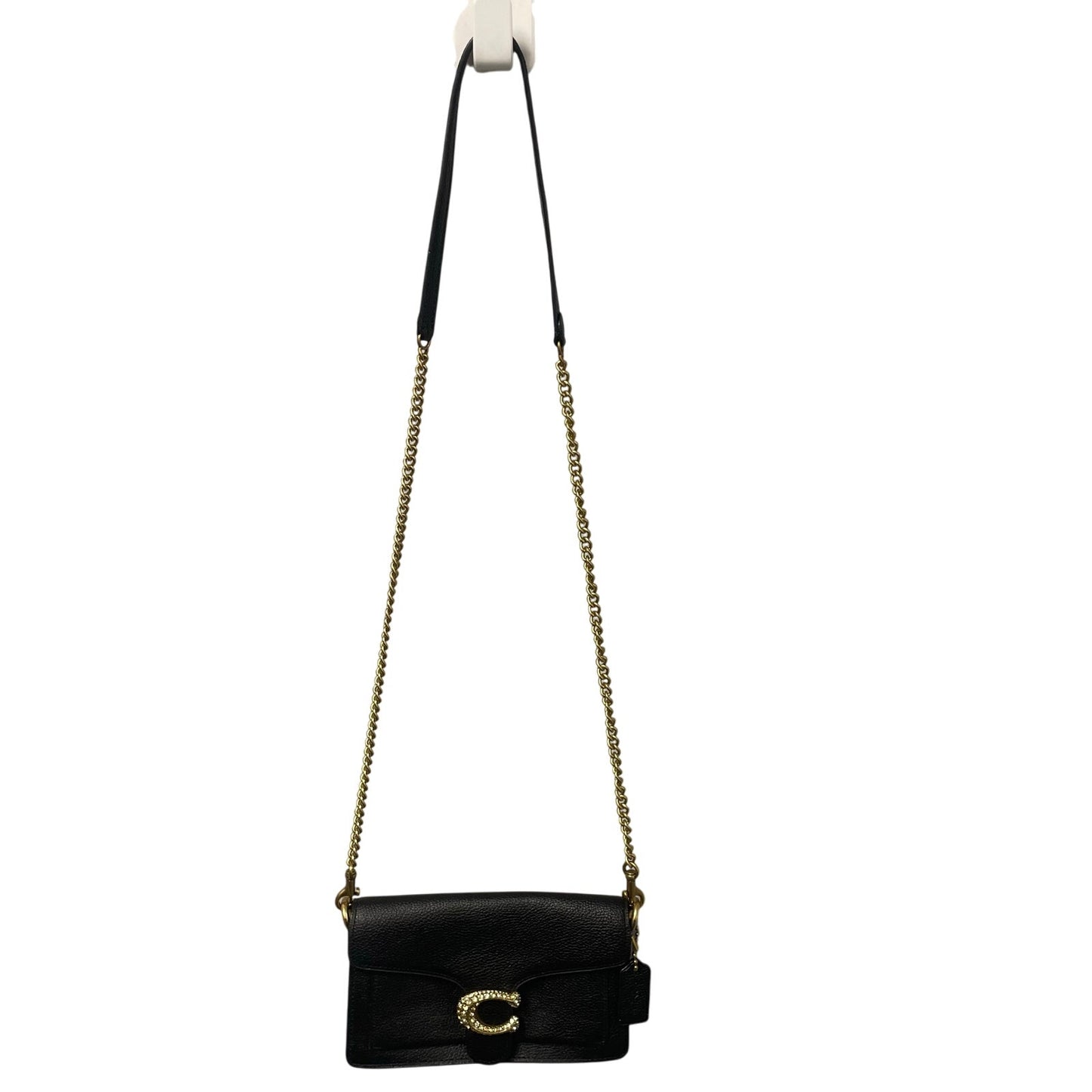 Coach Tabby Mixed Leather Chain Crossbody Bag With Gem C Closure Black Gold