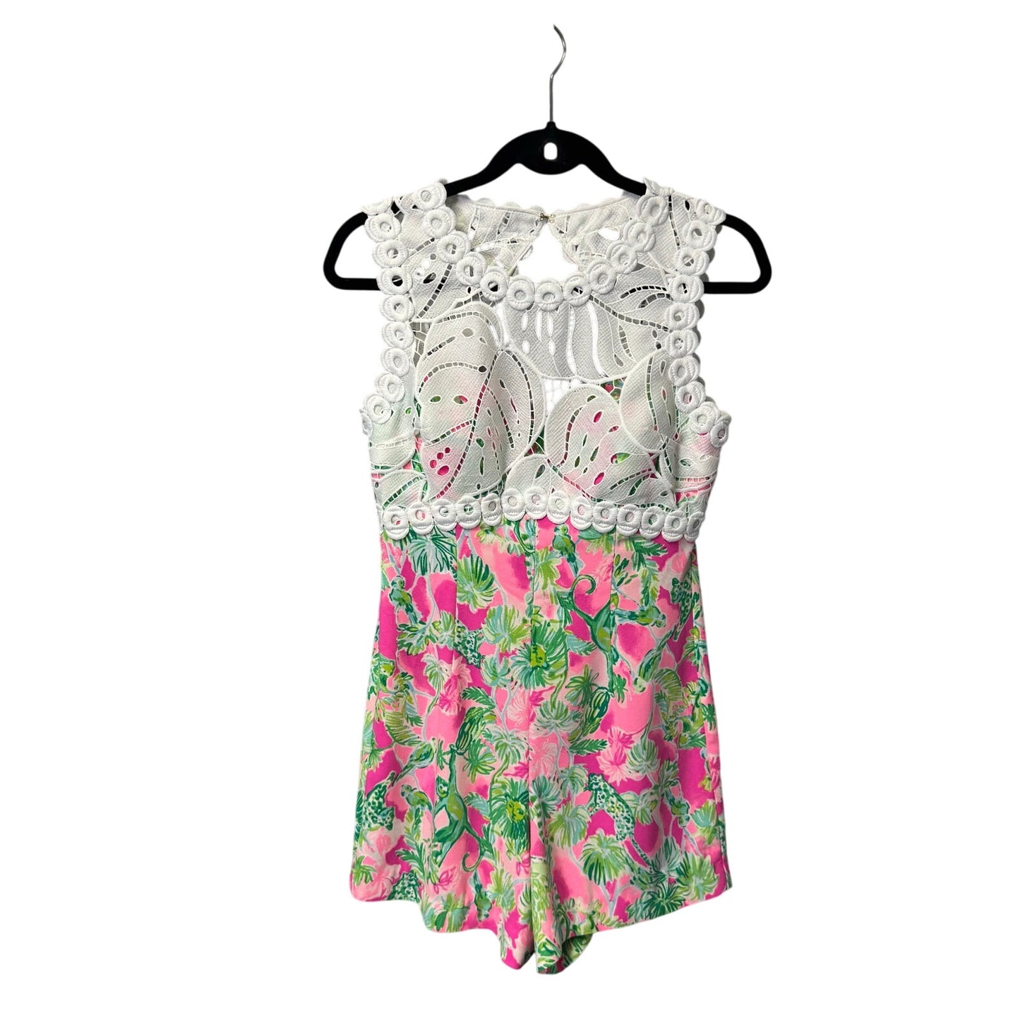 Lilly Pulitzer White Eyelet Pink Green Raz Berry Catty Shack Sadie Romper Size 4