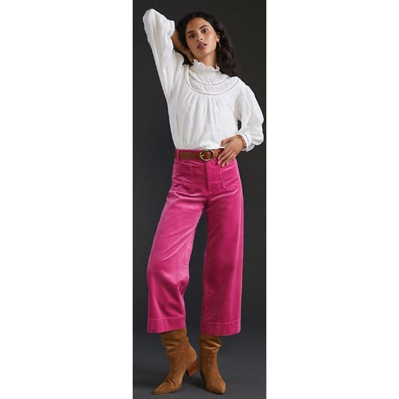 Anthropologie Maeve The Colette Corduroy Cropped Wide Leg Pant Pink Womens 30