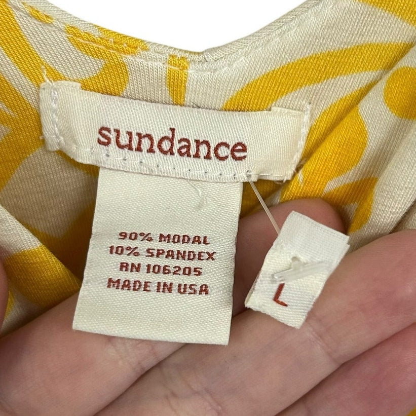 Sundance Yellow White Printed Jersey Knit Sleeveless Maxi Dress Womens Large