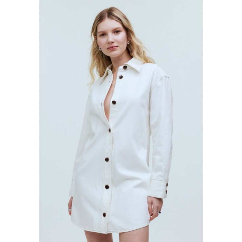 Madewell Tile White Button Up Denim Oversized Mini Shirtdress Womens Medium