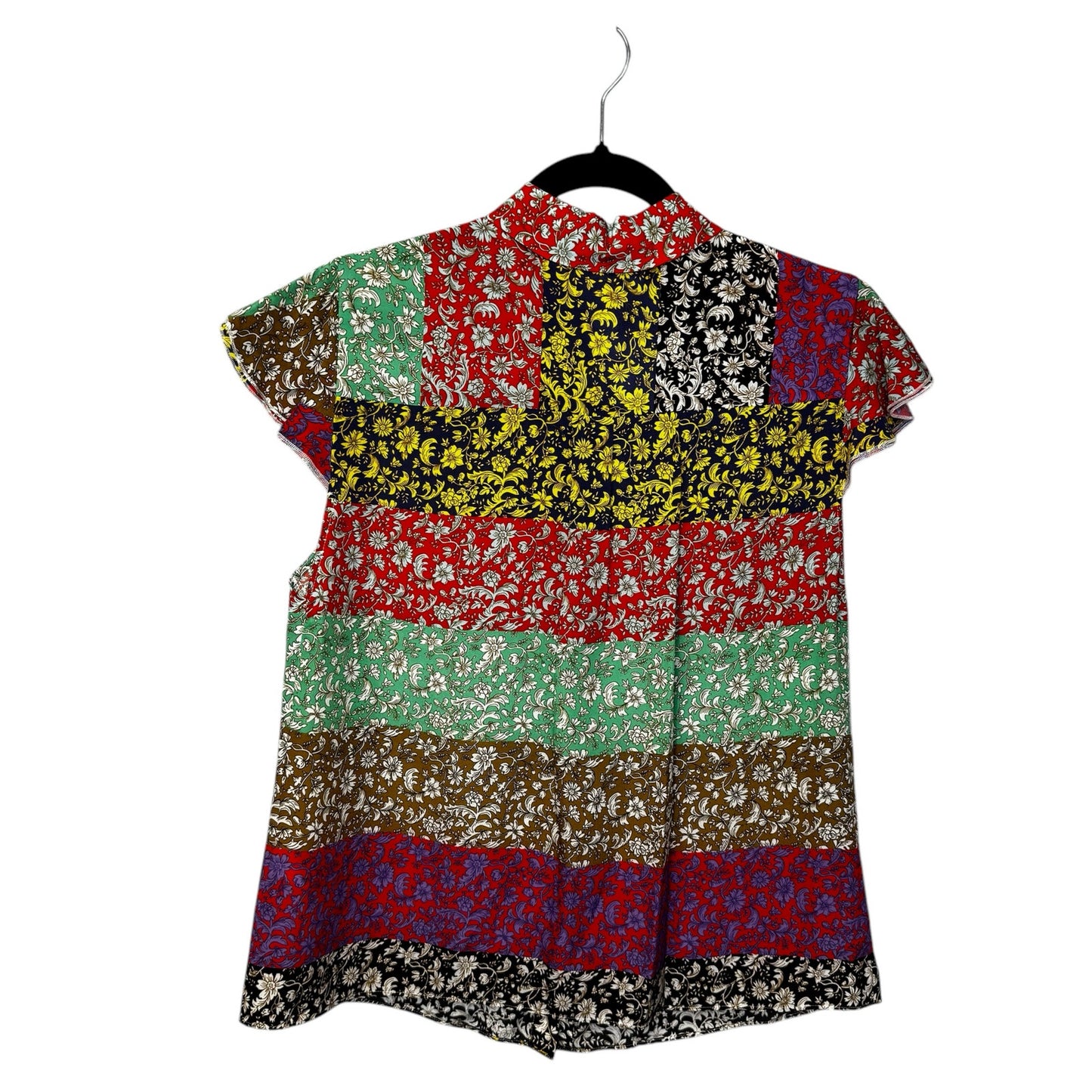Alice + Olivia Multi Floral Print Flutter Sleeve Button Up Top Womens Large