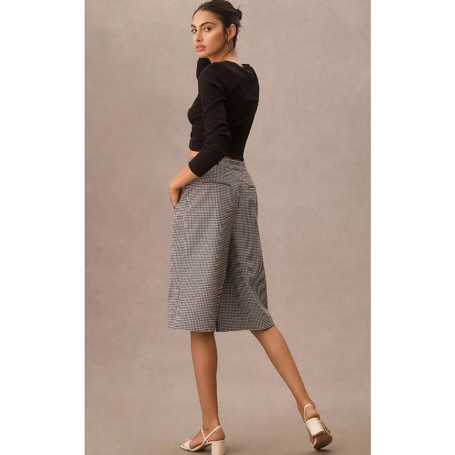 Maeve by Anthropologie Black White Houndstooth Tailored Culotte Shorts Womens 6