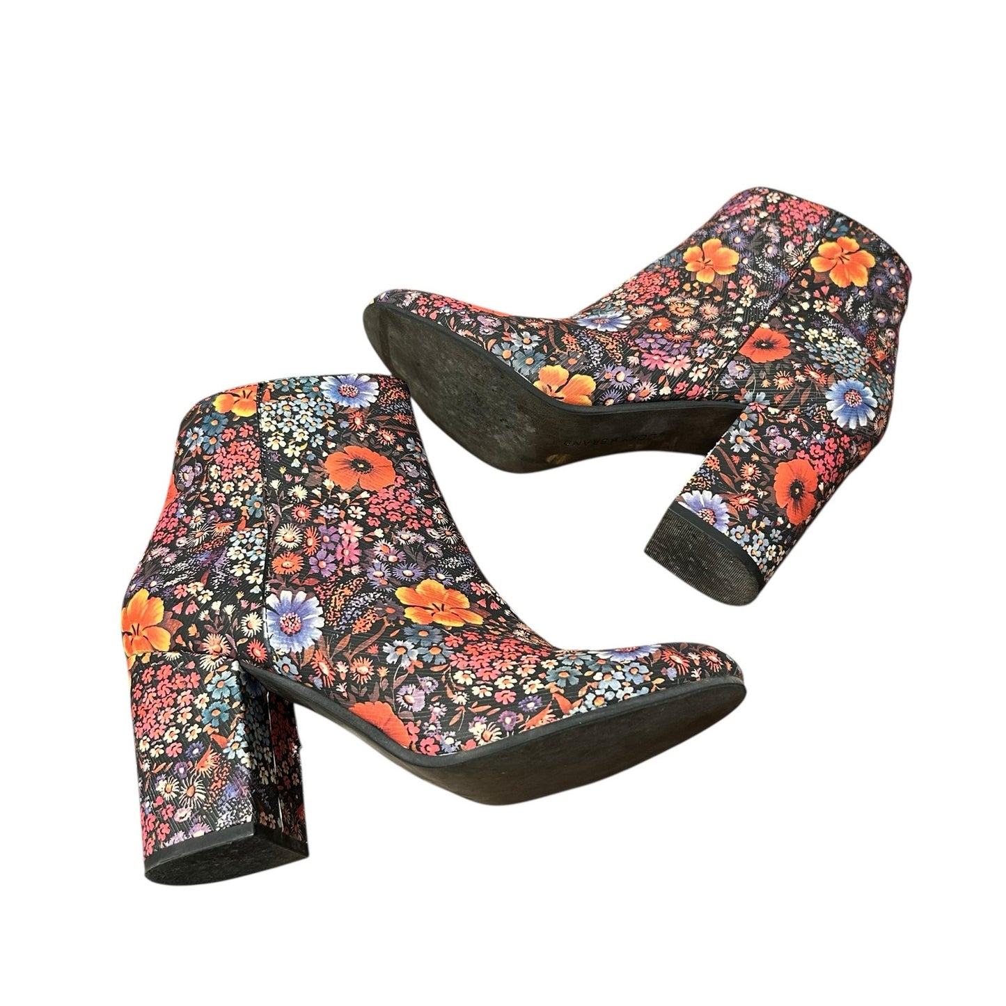 Lucky Brand Black Multicolor Boogie Floral Print Salmah Ankle Booties Womens 7
