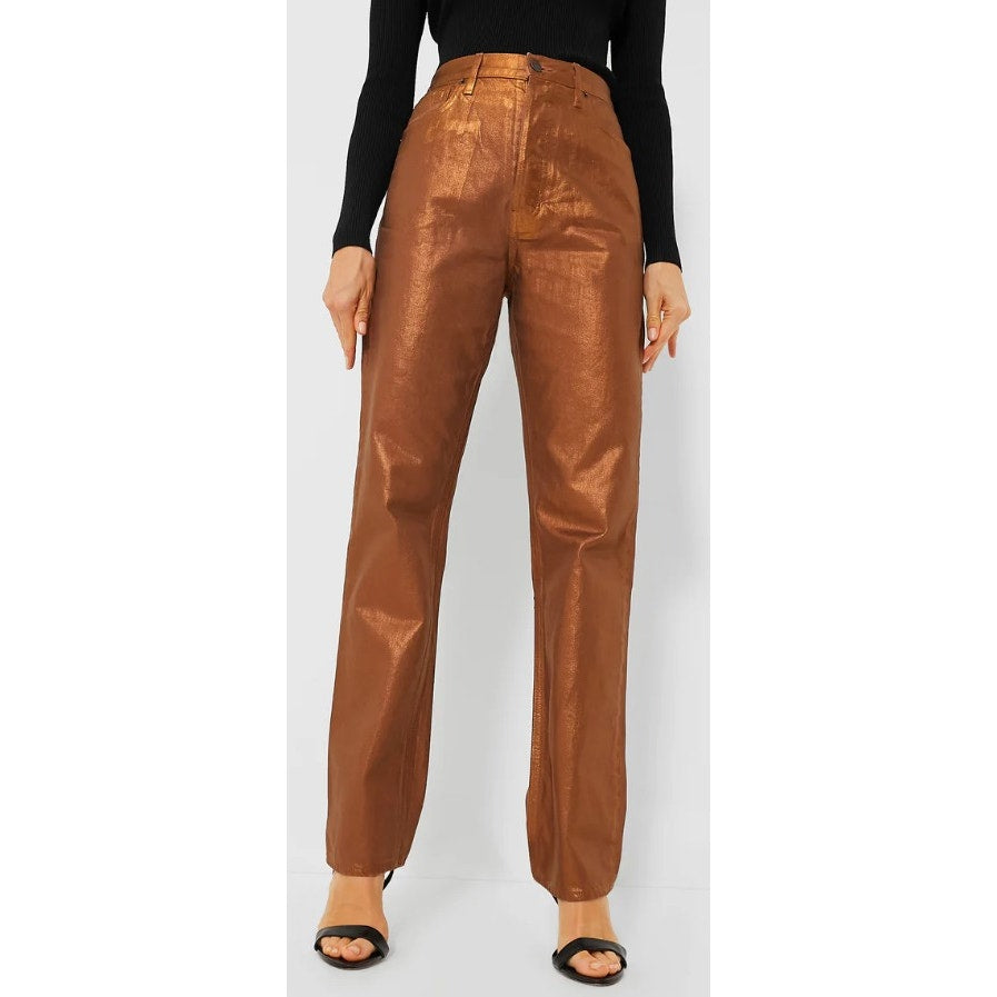 Veronica Beard Jeans Daniela Straight Leg High Rise Bronze Metallic Pant Size 32