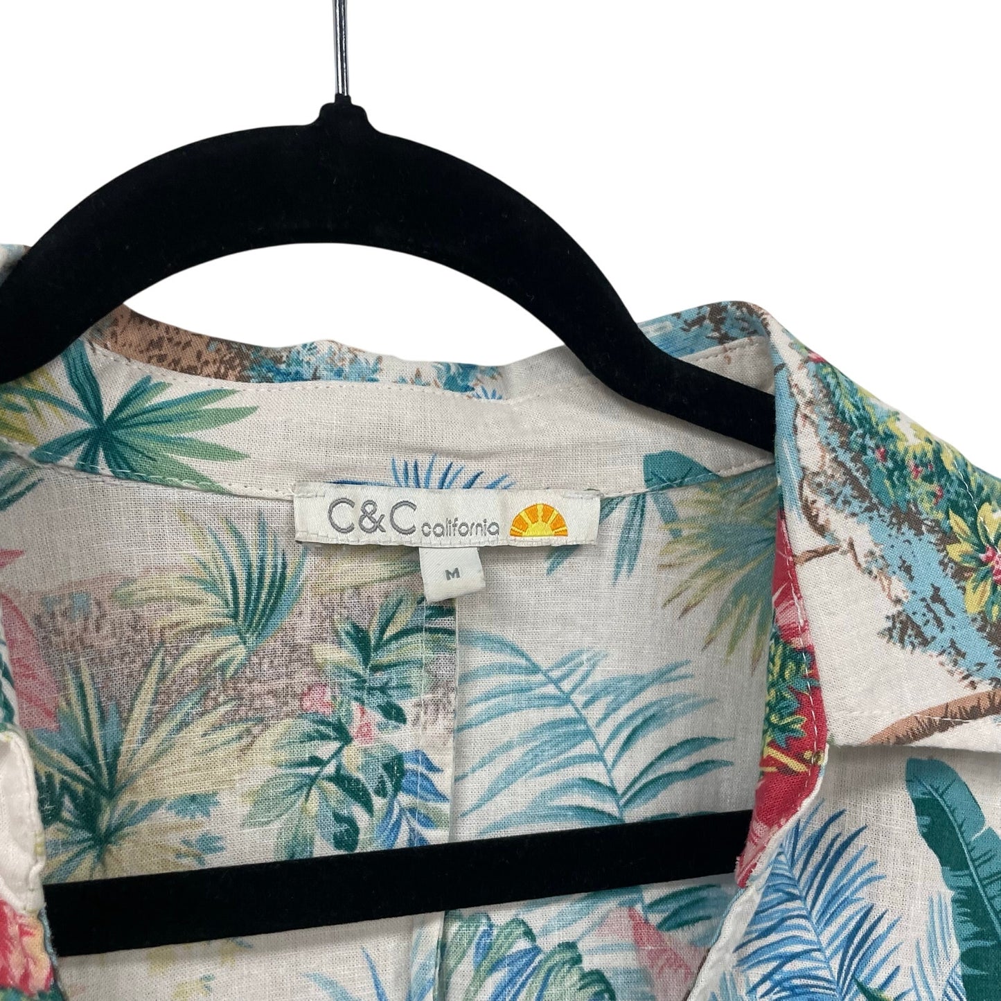C&C California Linen Blend Tropical Floral Print Flare Sleeve Button Up Medium