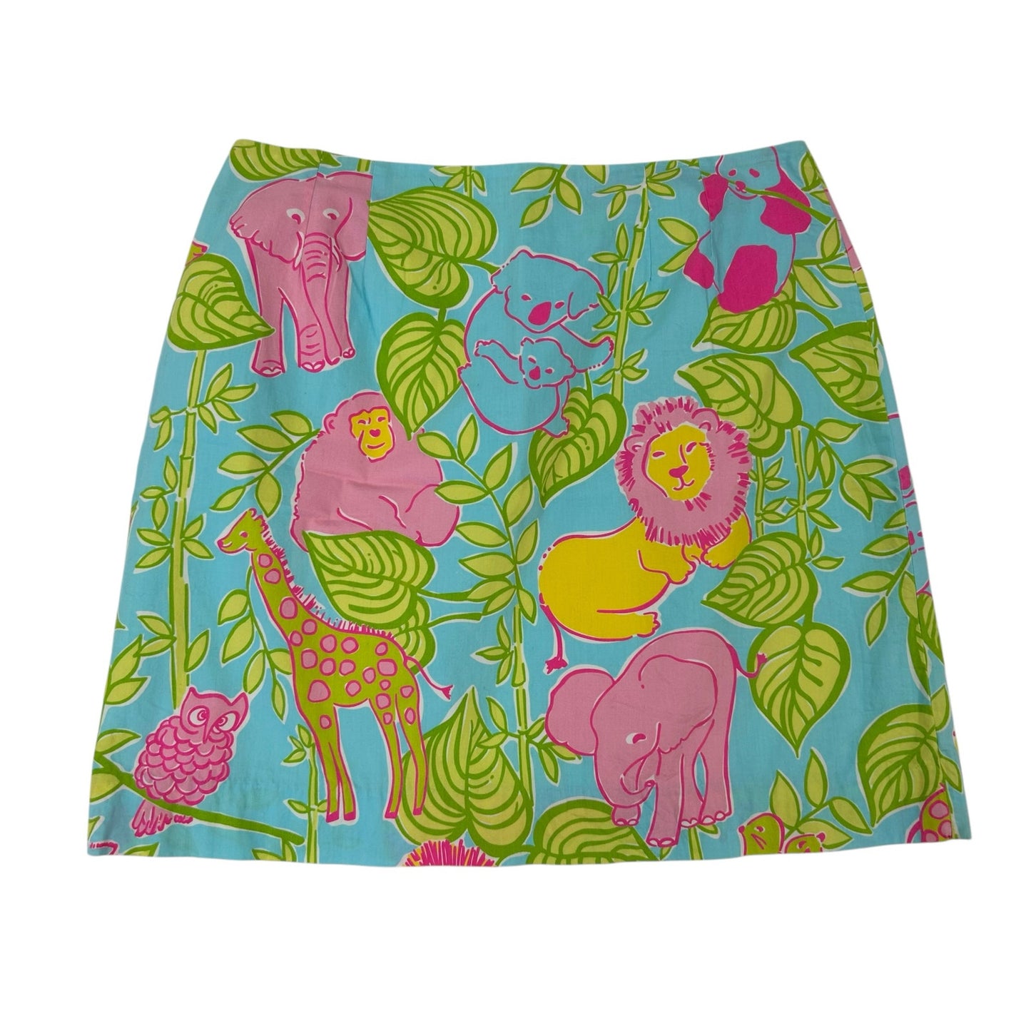 Vintage Lilly Pulitzer Blue Multicolor Jungle Animal Print Mini Skirt Womens 12