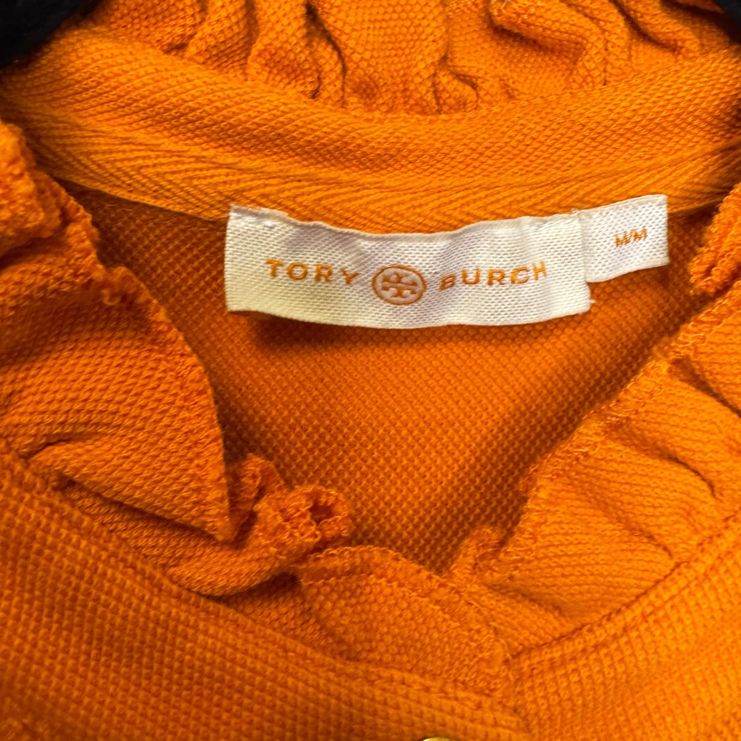 Tory Burch Red Short Sleeve Ruffle Neck Half Placket Lidia Polo Womens Medium