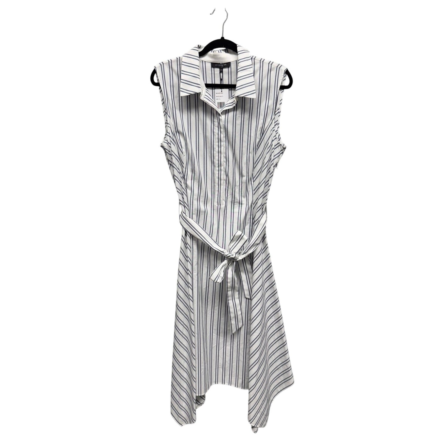 NWT Lafayette 148 White Blue Stripe Sleeveless Button Down Dress Womens X-Large