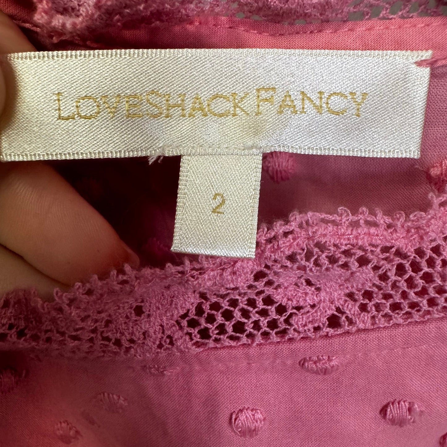 LoveShackFancy Pink Puff Sleeve Square Neck Raleigh Cotton Mini Dress Womens 2
