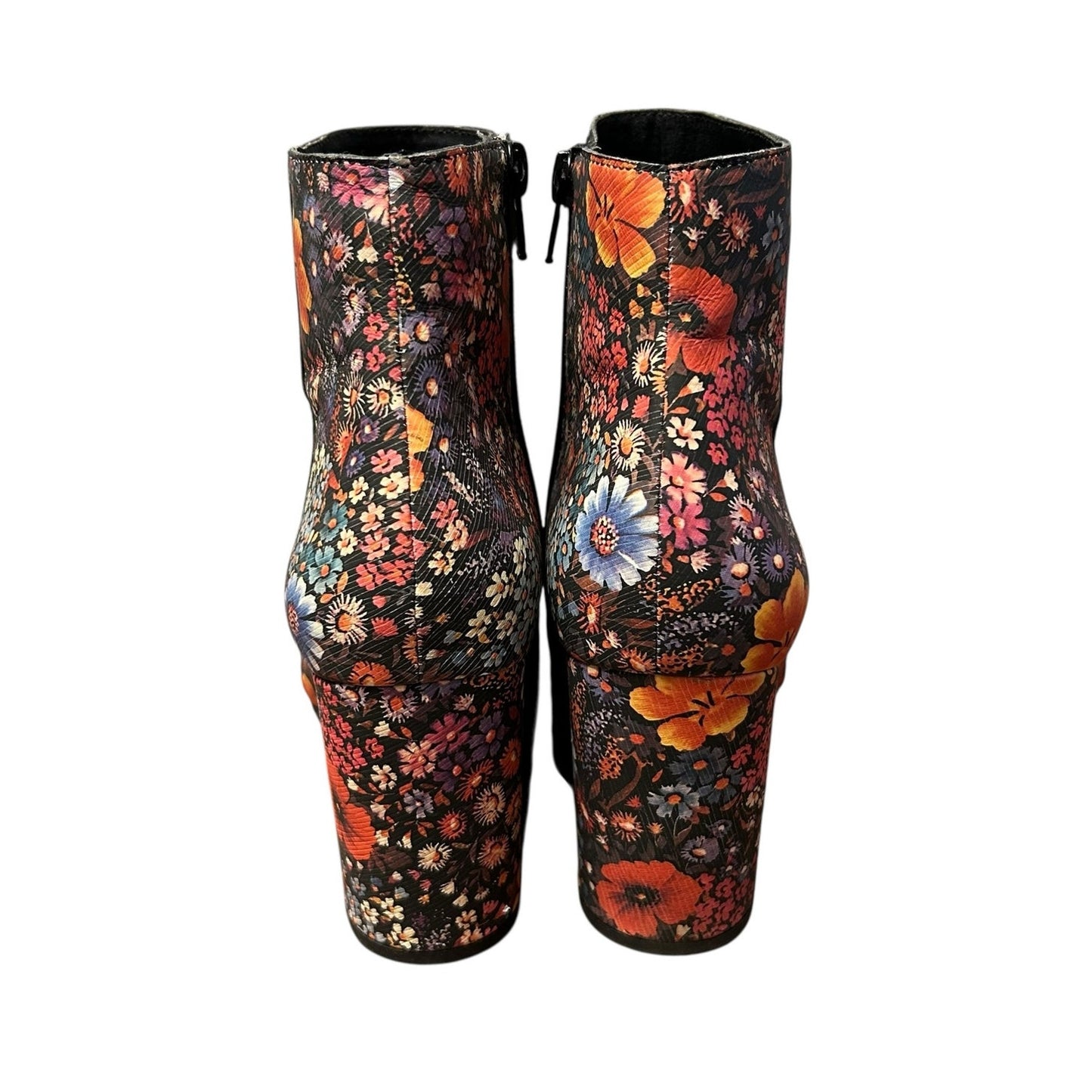 Lucky Brand Black Multicolor Boogie Floral Print Salmah Ankle Booties Womens 7