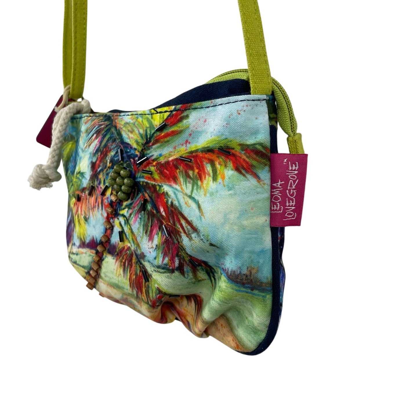 Leoma Lovegrove Multicolor Embellished Palm Tree Beach Scene Crossbody Handbag