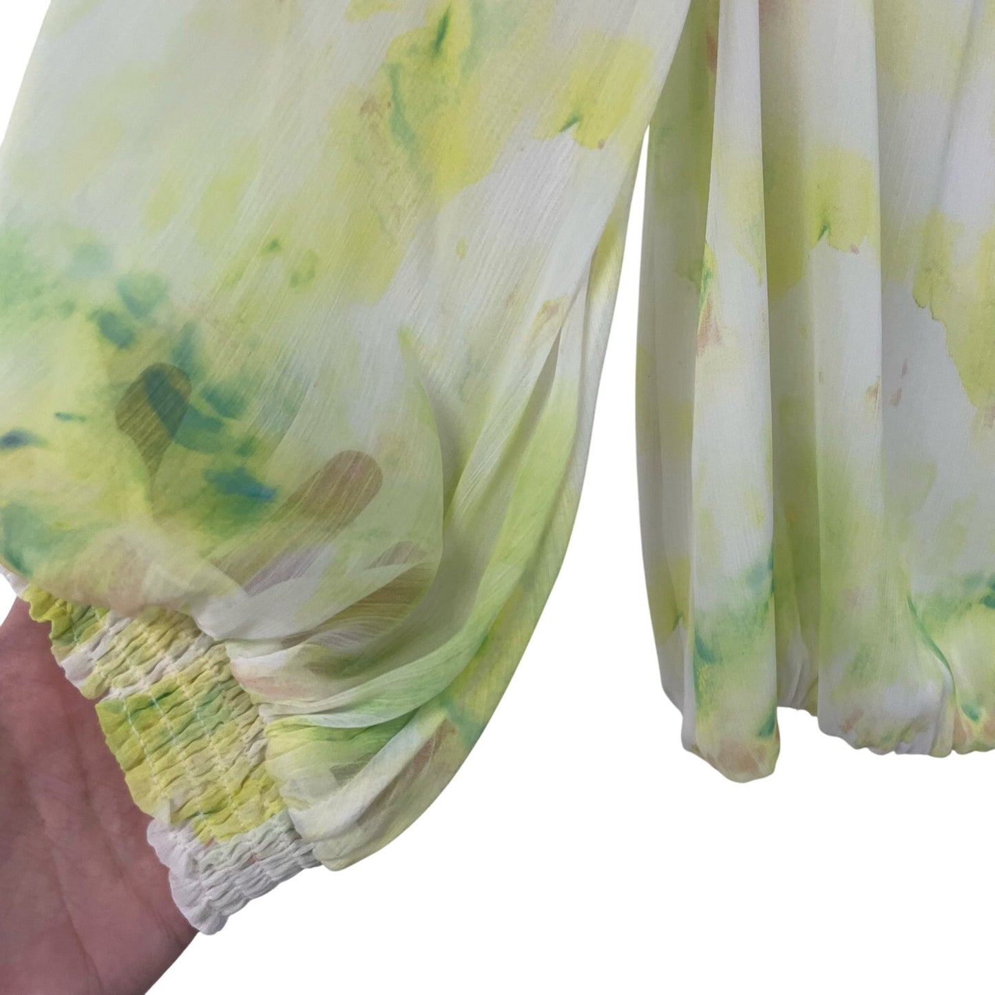 Alice + Olivia Sheer Sleeve Yellow Green Tie Dye Blouse Womens Small
