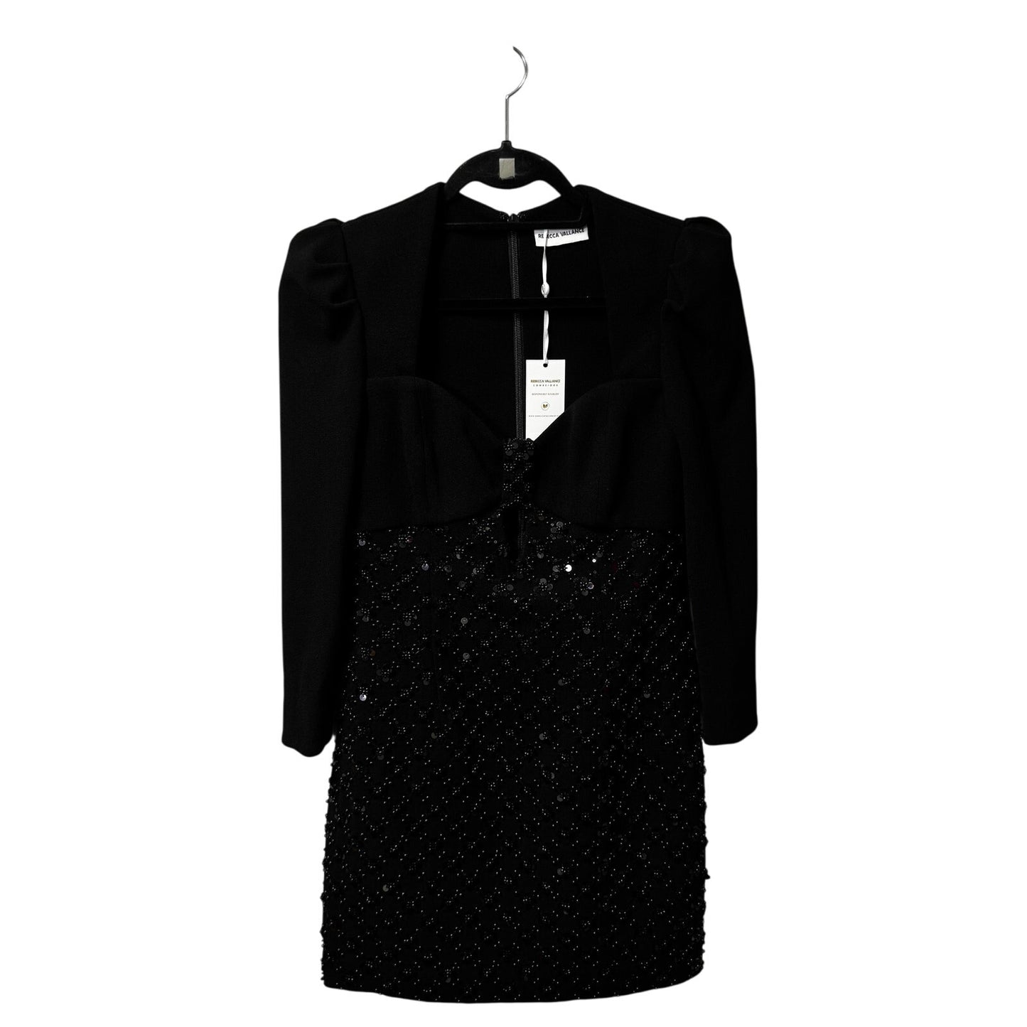 NWT Rebecca Vallance Black Bead Sequin 3/4 Sleeve Marie Mini Dress Womens 8