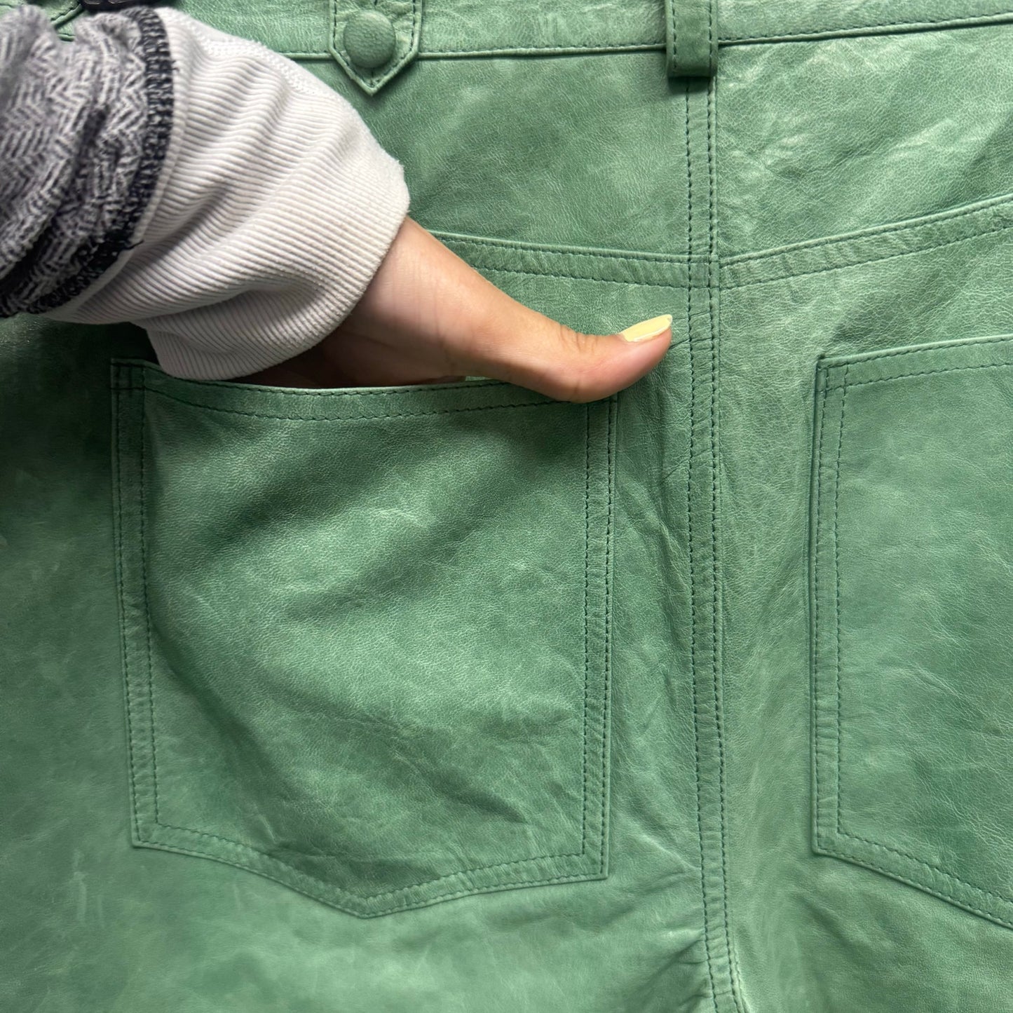 NWT Ulla Johnson Lichen Green Leather High Rise Jupiter Cropped Pants Womens 4