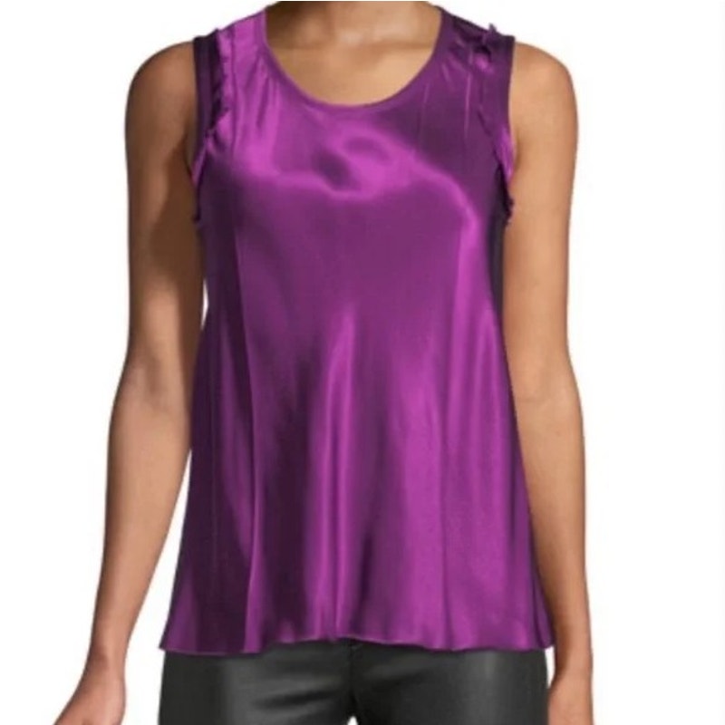 NWT Helmut Lang Purple Sleeveless Ruffle Trim Crewneck Tank Top Womens 4