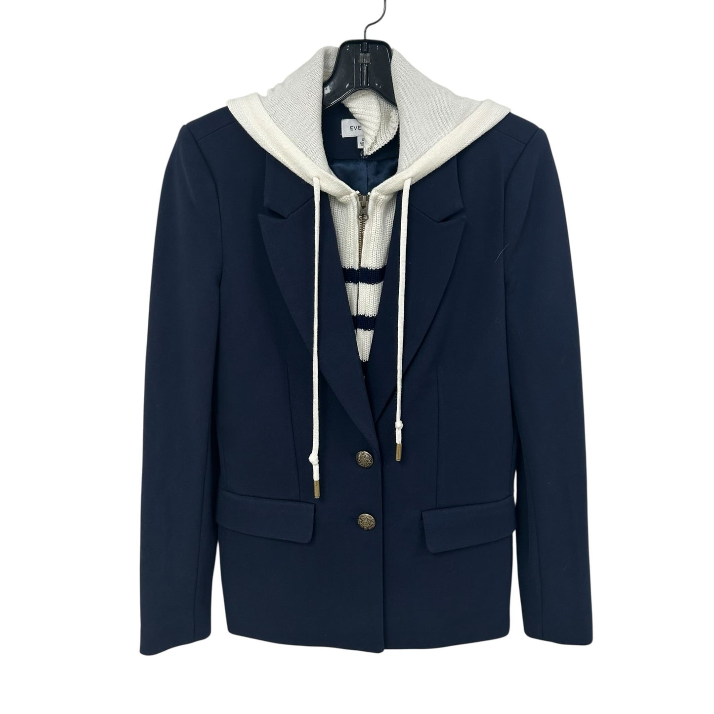 Evereve Navy White Removable Dickey Front Button Dawson Blazer Womens XS