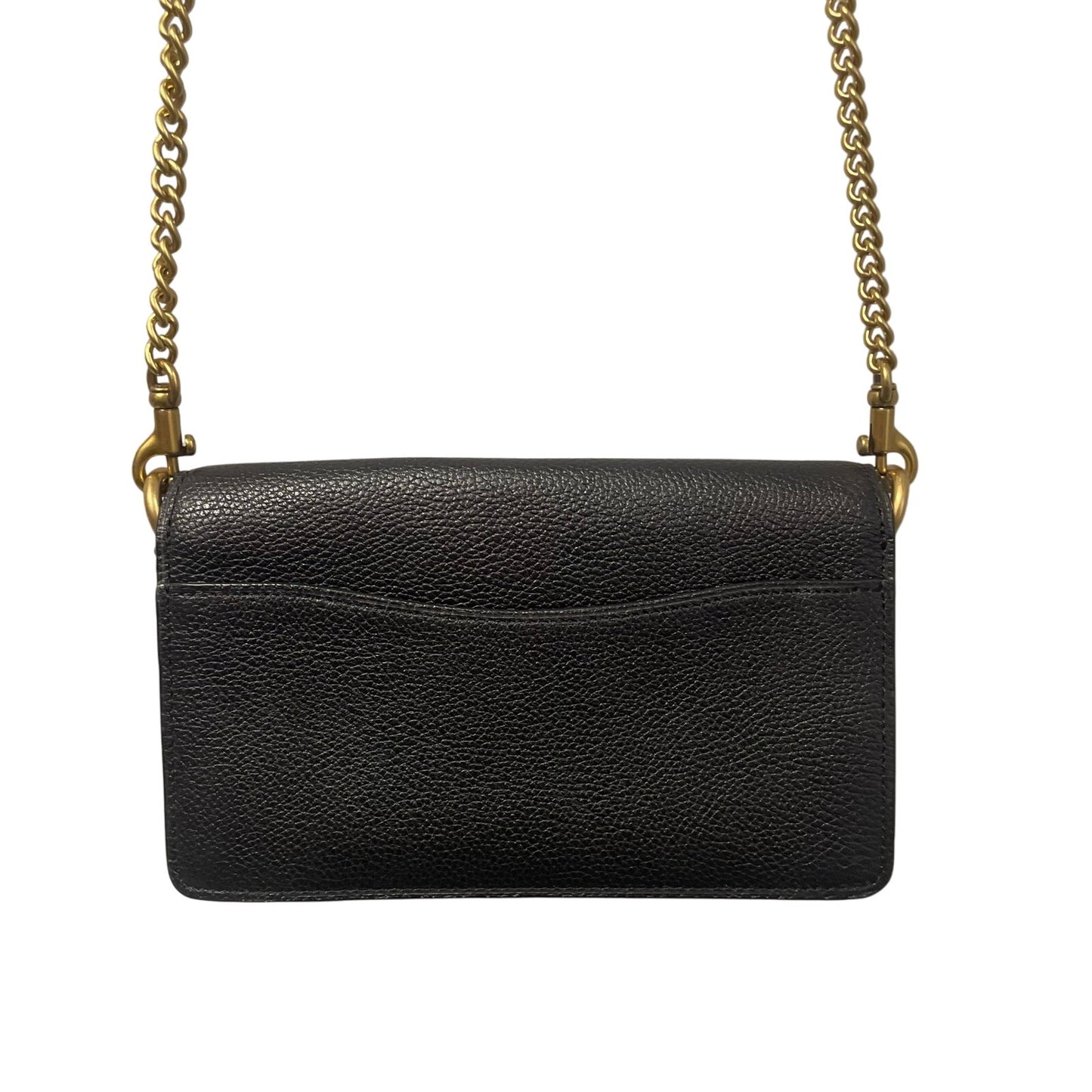 Coach Tabby Mixed Leather Chain Crossbody Bag With Gem C Closure Black Gold