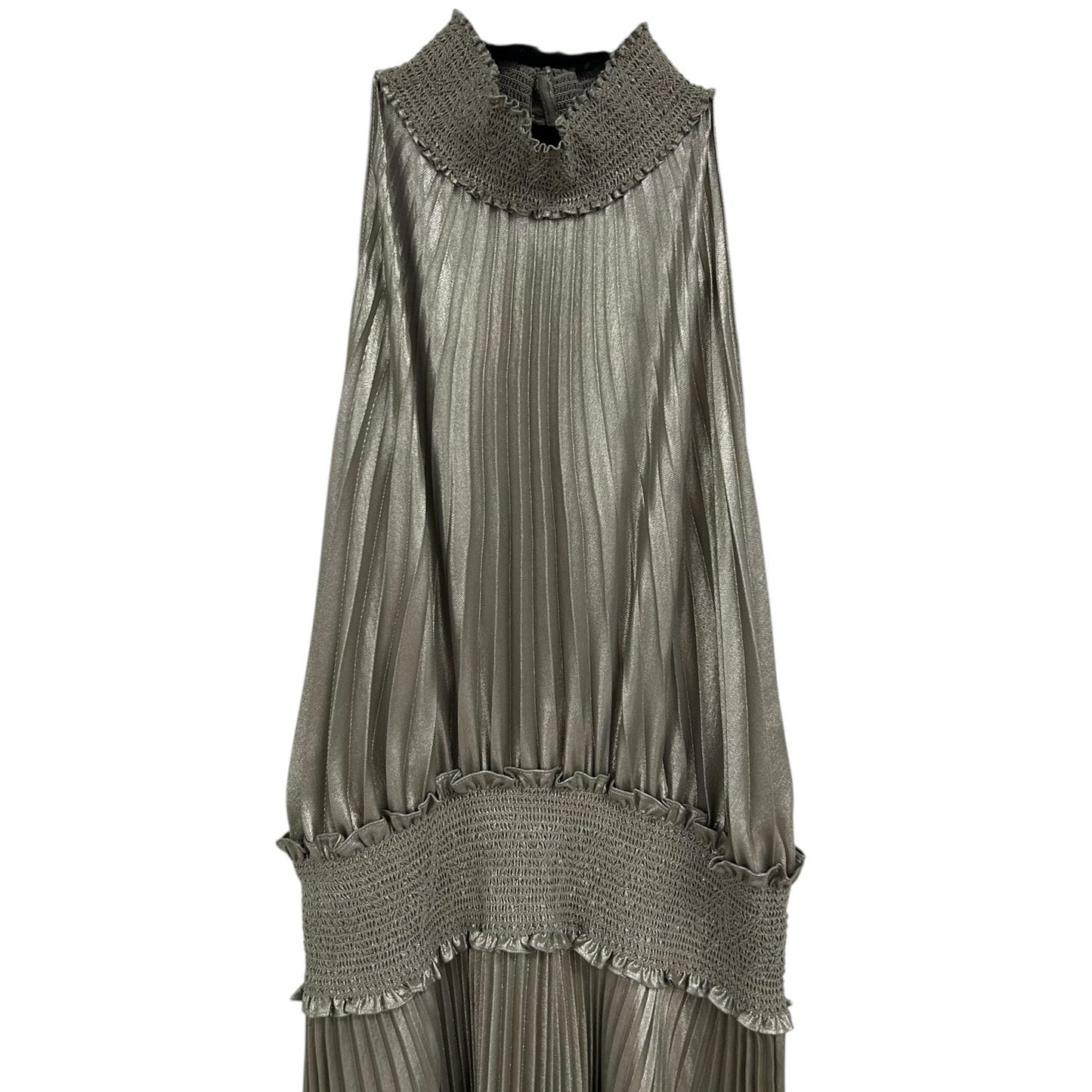 A.L.C. Metallic Antique Gold Renzo Pleated Sleeveless Midi Dress Womens 2