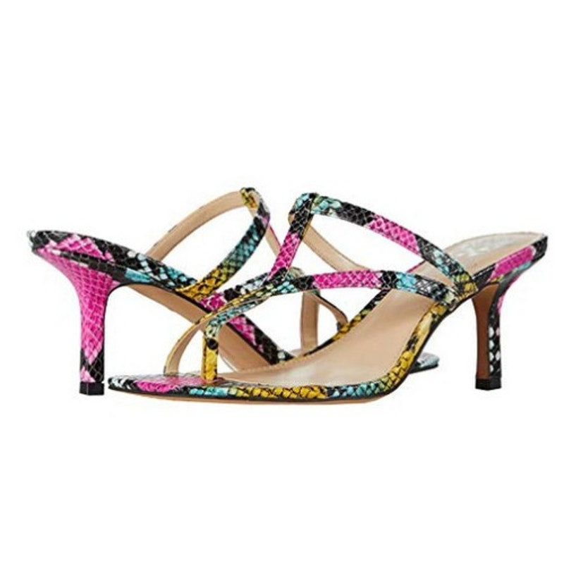 Vince Camuto Soraja Multicolor Square Toe Snakeskin Heeled Strappy Sandal Size 9