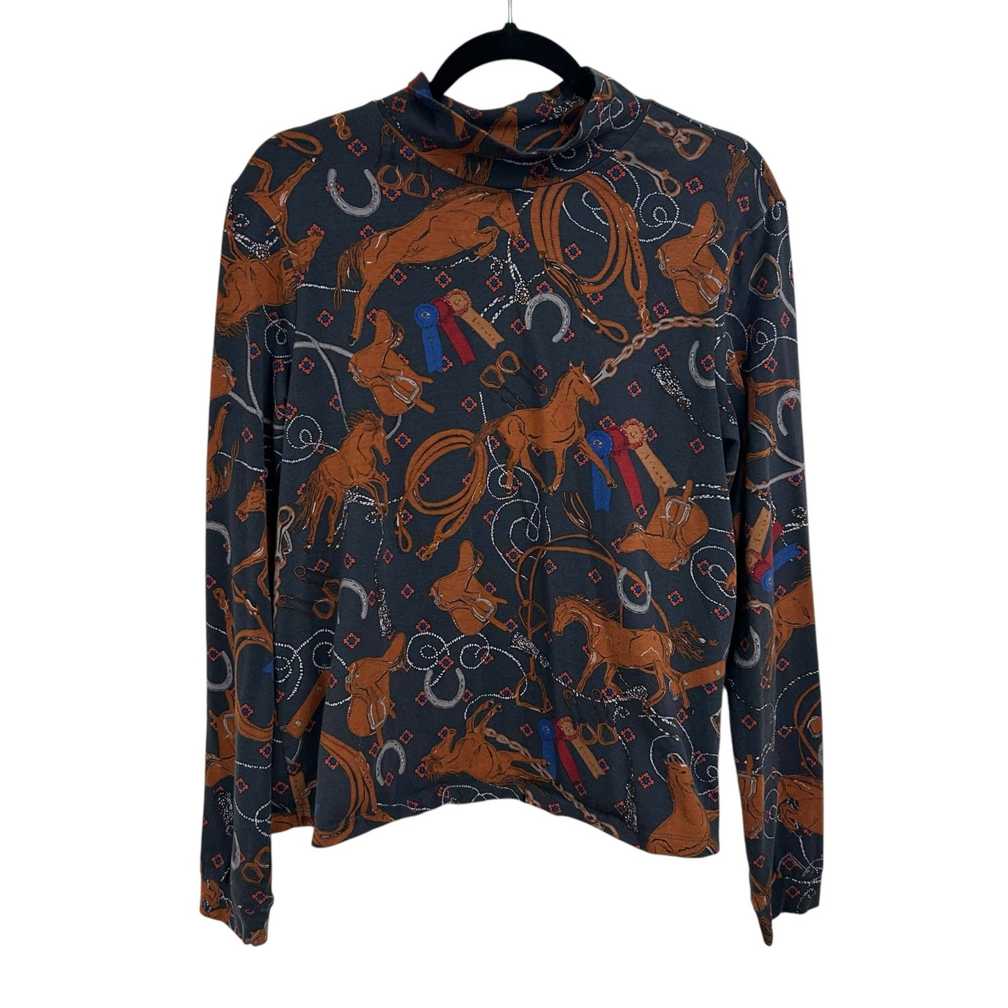 by Anthropologie Adventurer Horse Equestrian Print Mock Neck Top Womens XL