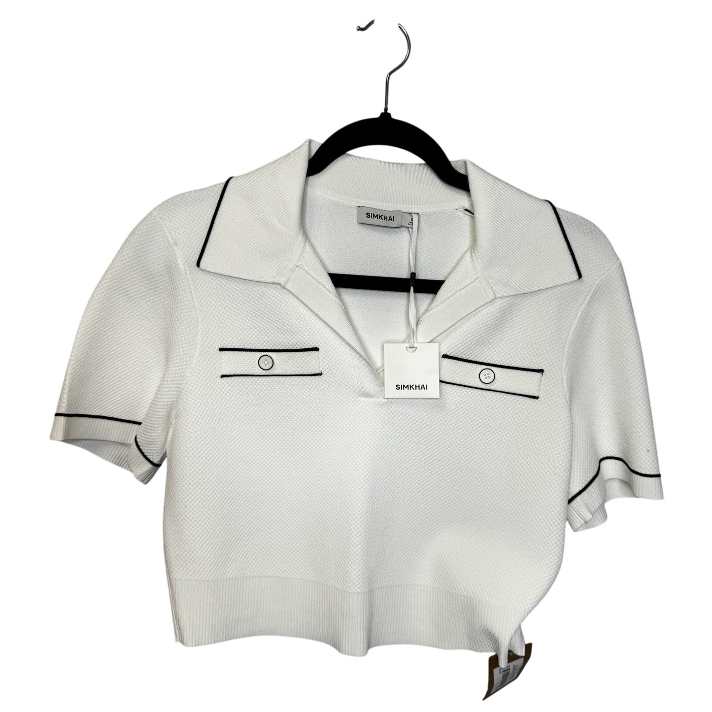 NWT Simkhai Ivory Short Sleeve Margaret Knit Cropped Polo Top Womens Small