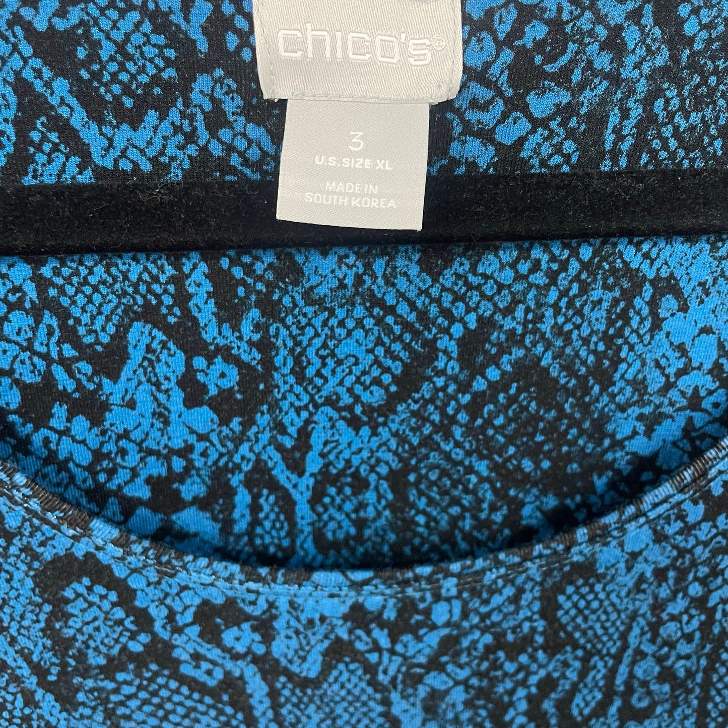 Chico’s Blue Black Snakeskin Print Long Sleeve T Shirt Womens Size XL