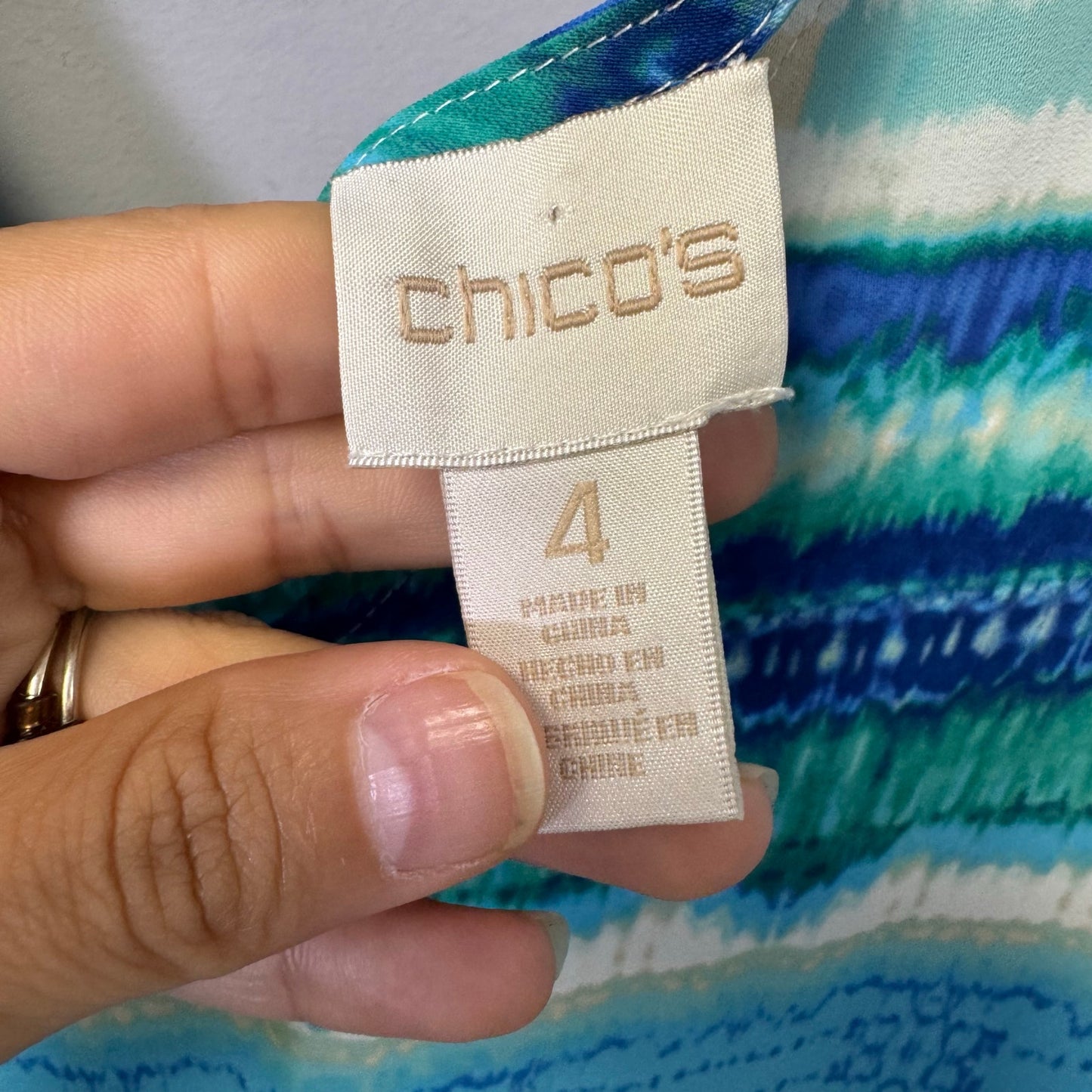 Chico's Blue Multi Stripe Print Flowy Cut Out Sleeve V Neck Top Womens 20