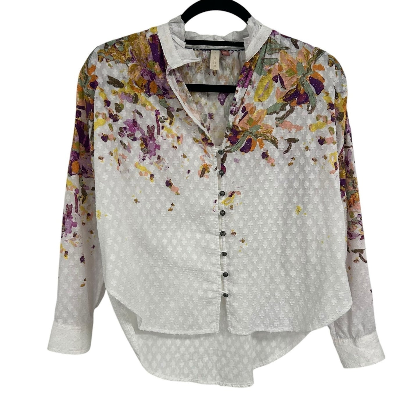 Pilcro The Tavi Textured Floral Button Down Cotton Blouse Womens Petite XXS