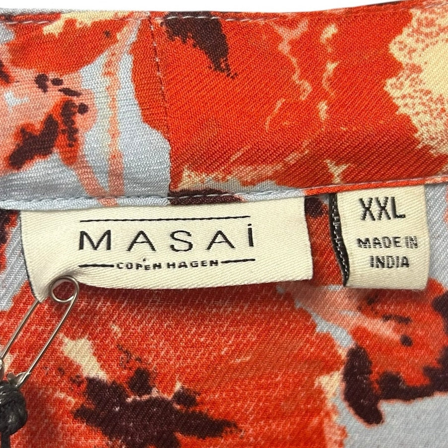 NWT Masai Copenhagen Orange Com Print Nalo Smock Sleeve Midi Dress Womens XXL