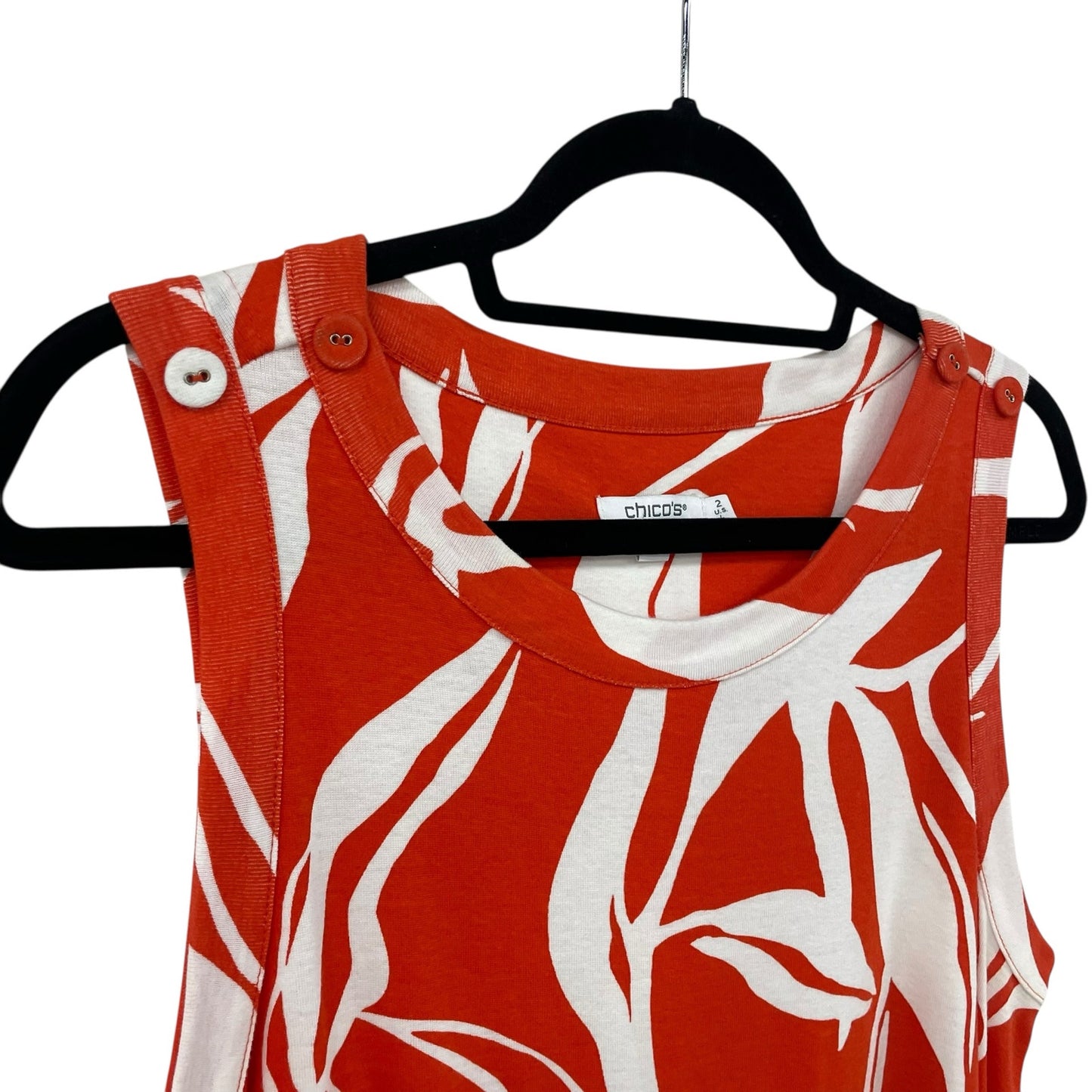 Chico’s Orange White Abstract Button Detail Tunic Tank Top Womens Large