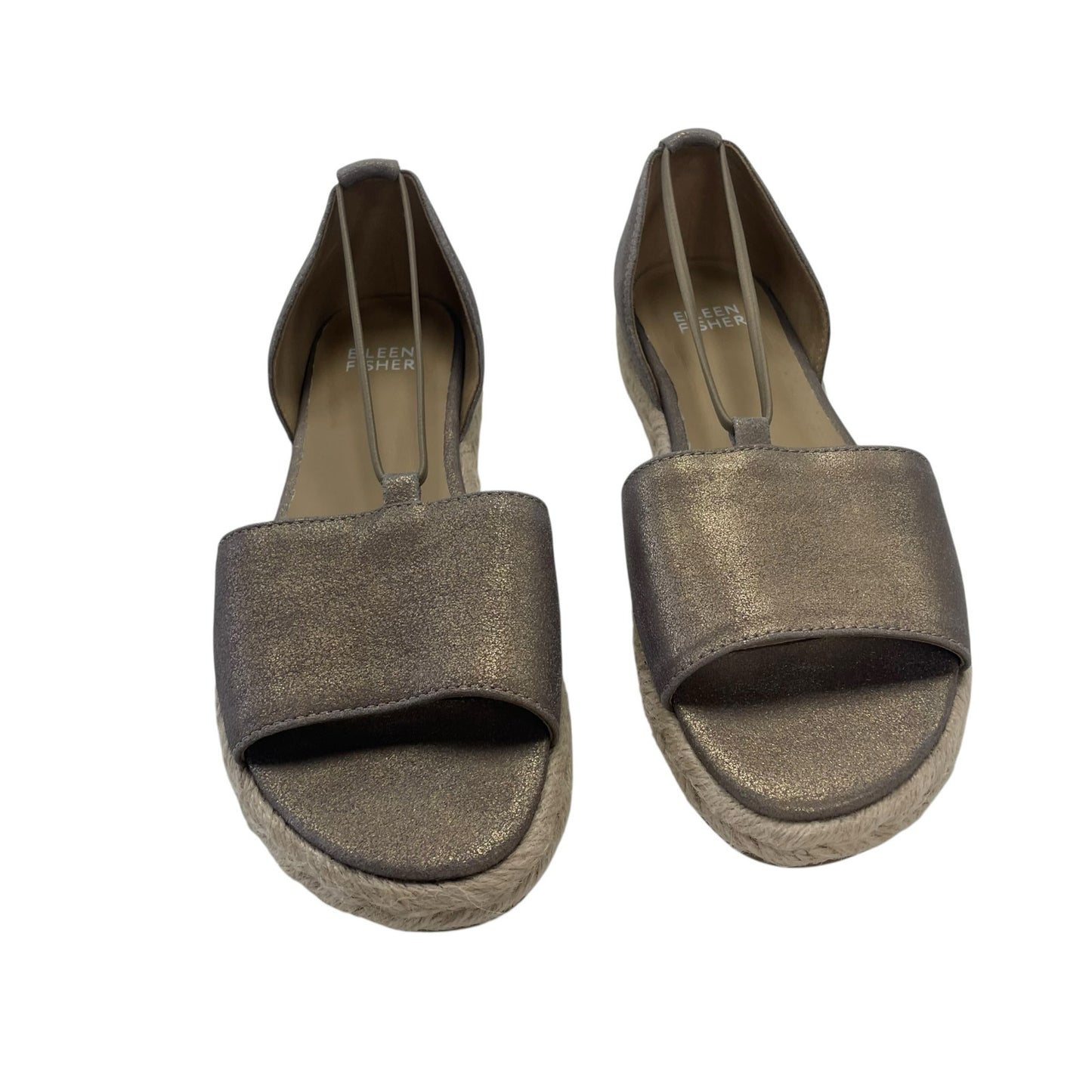 Eileen Fisher Mews Metallic Leather Platinum Espadrille Sandals Womens Size 6.5