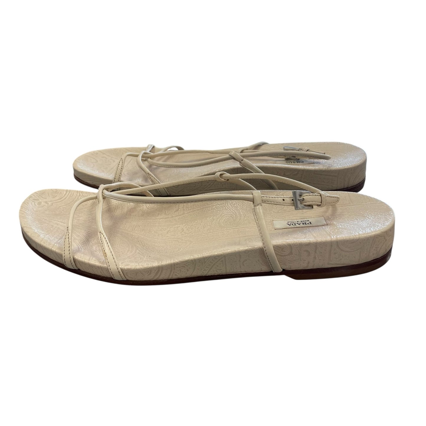 Vintage Prada Cream Leather Strappy Buckle Closure Sandal Womens Size 39 / US 9