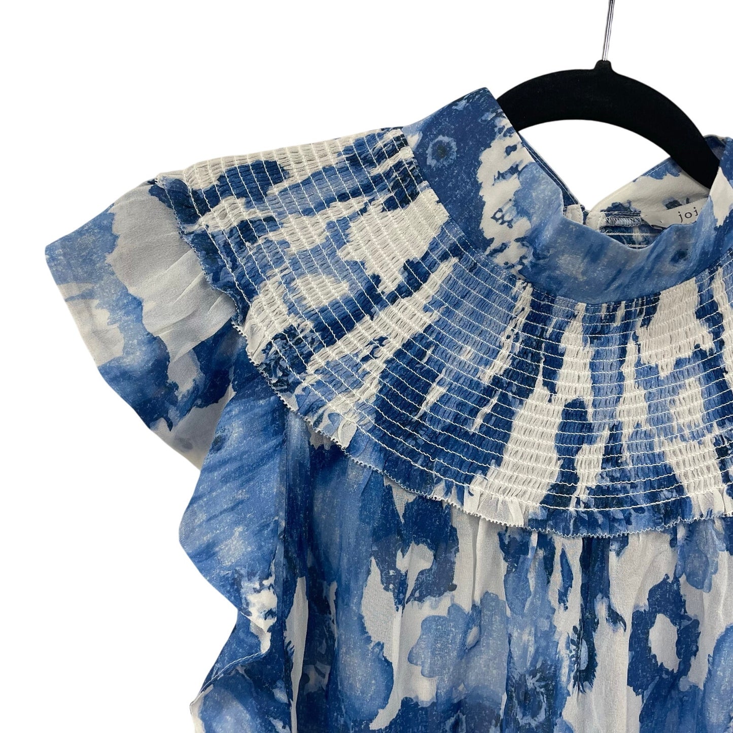 Joie 100% Silk Ruffle Sleeve Orville Top Blue Porcelain Floral Print Size Small
