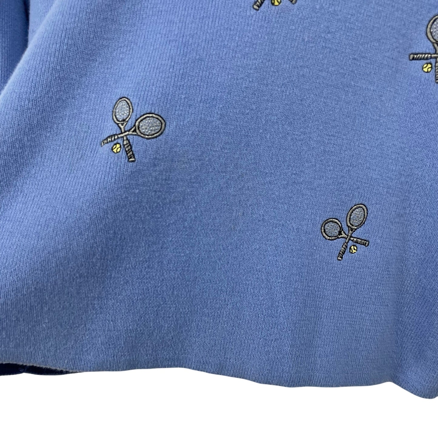 Vintage Carole Little Tennis Theme Embroidered Blue Sweater Petite Large AS IS
