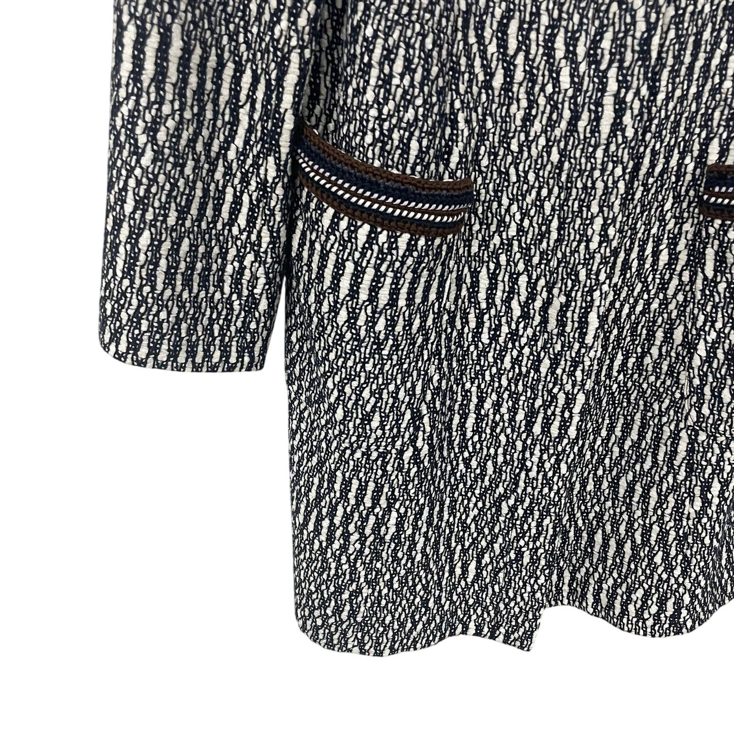 Tory Burch Button Front Boucle Tweed Coat Black Blue White Brown Womens 12