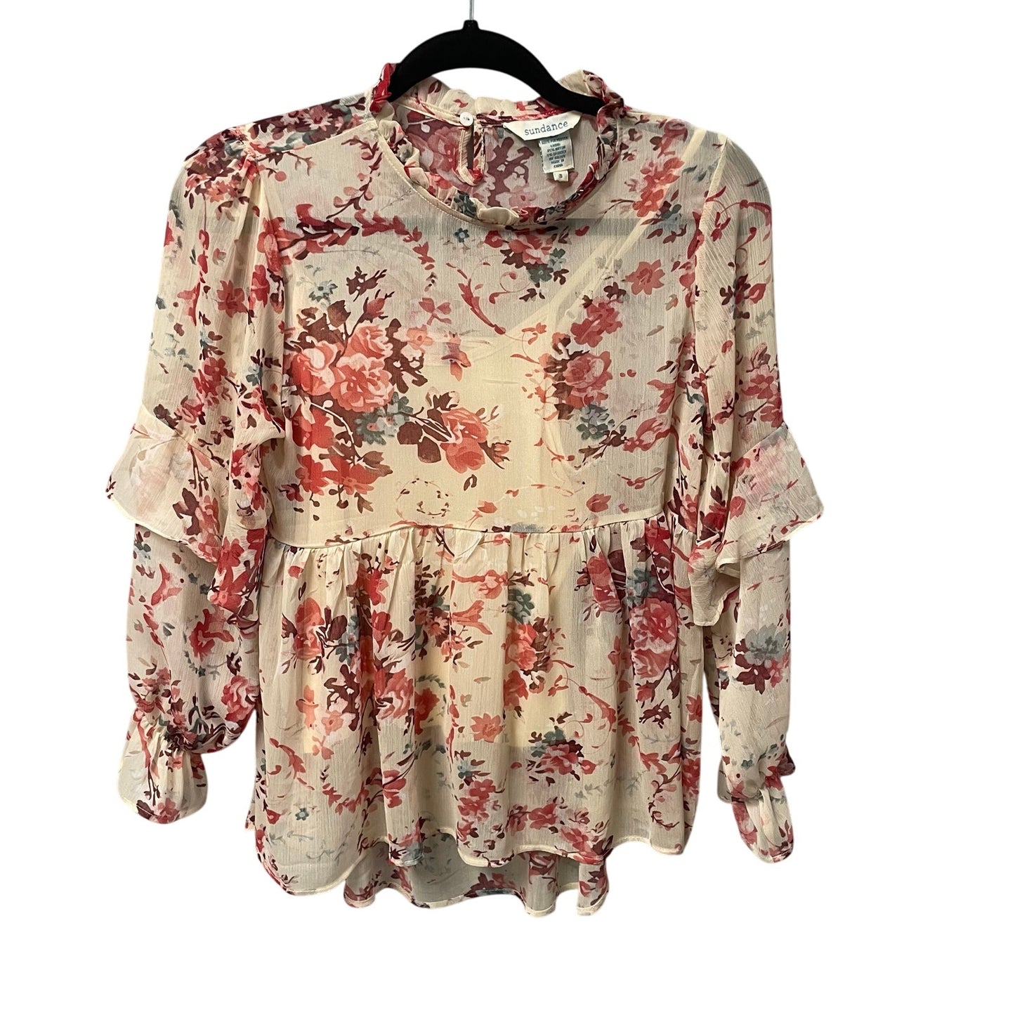 Sundance Flora Muse Layered Top Cream Burgundy Flower Print Womens Small