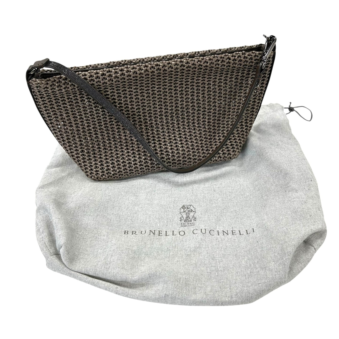 Brunello Cucinelli Brown Interwoven Raffia Effect Single Handle Shoulder Bag