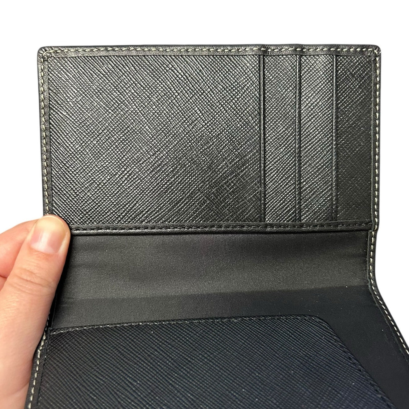 Coach Black Gray Leather Heritage Stripe Passport Holder / Card Holder