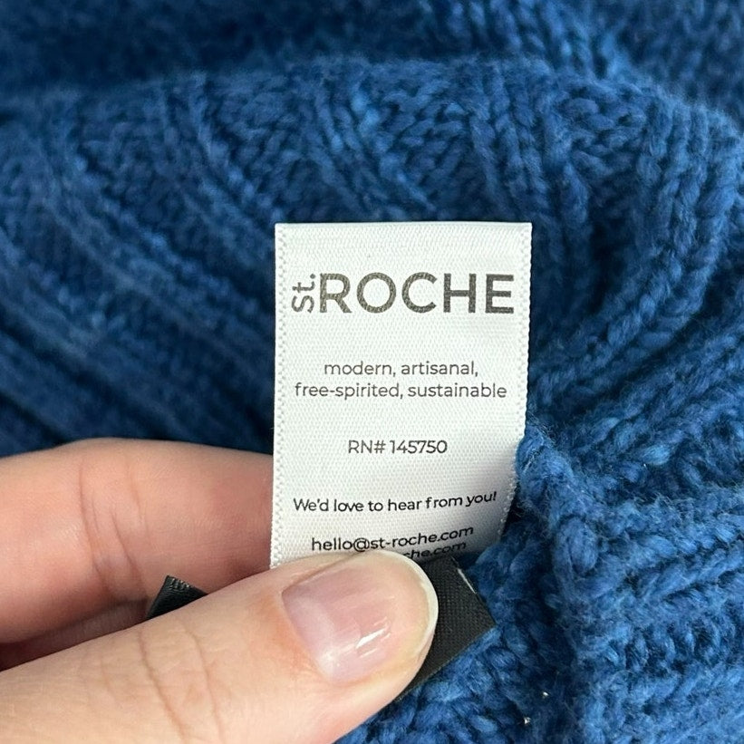 St. Roche Indigo Blue Organic Cotton Ruffle Sleeve Zadie Sweater Womens Small