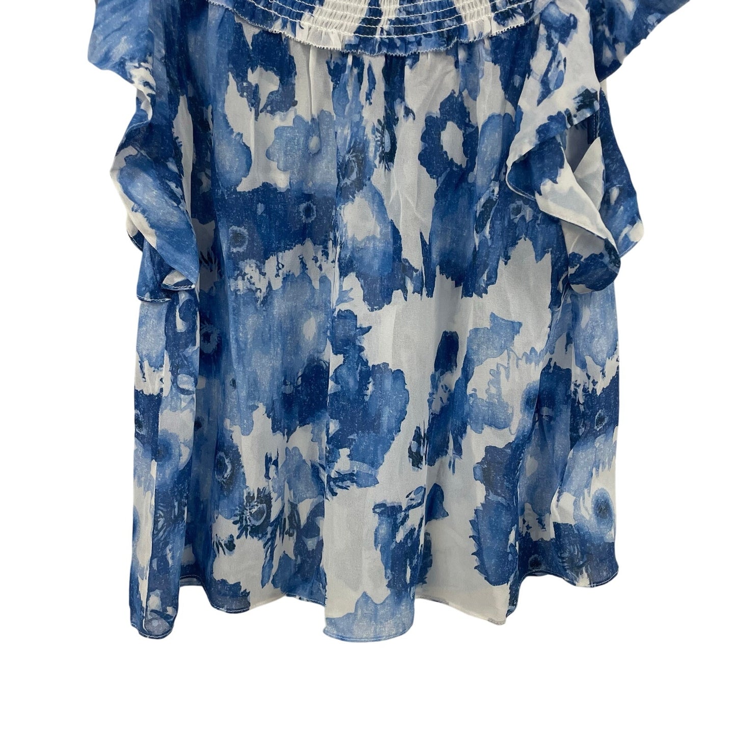 Joie 100% Silk Ruffle Sleeve Orville Top Blue Porcelain Floral Print Size Small