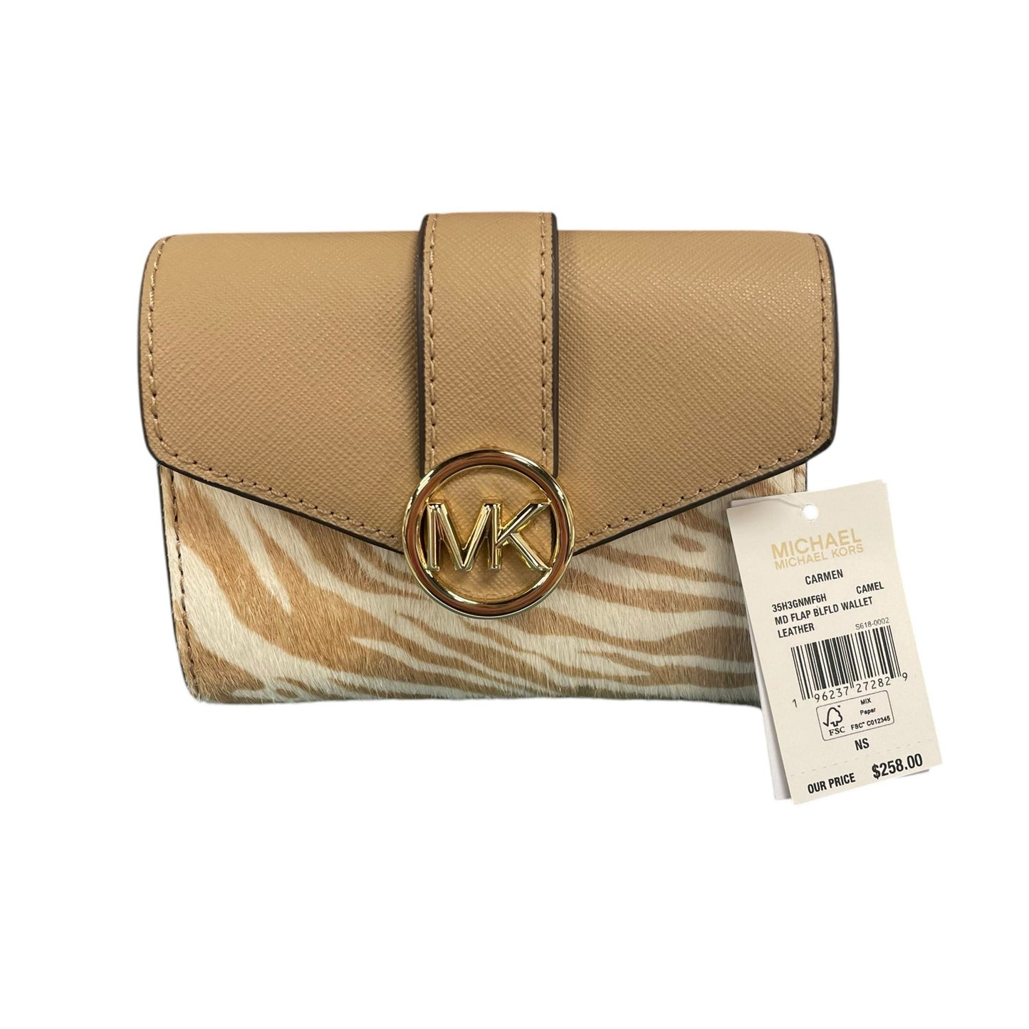 NWT Michael Michael Kors Carmen Medium Flap Bifold Wallet Animal Print