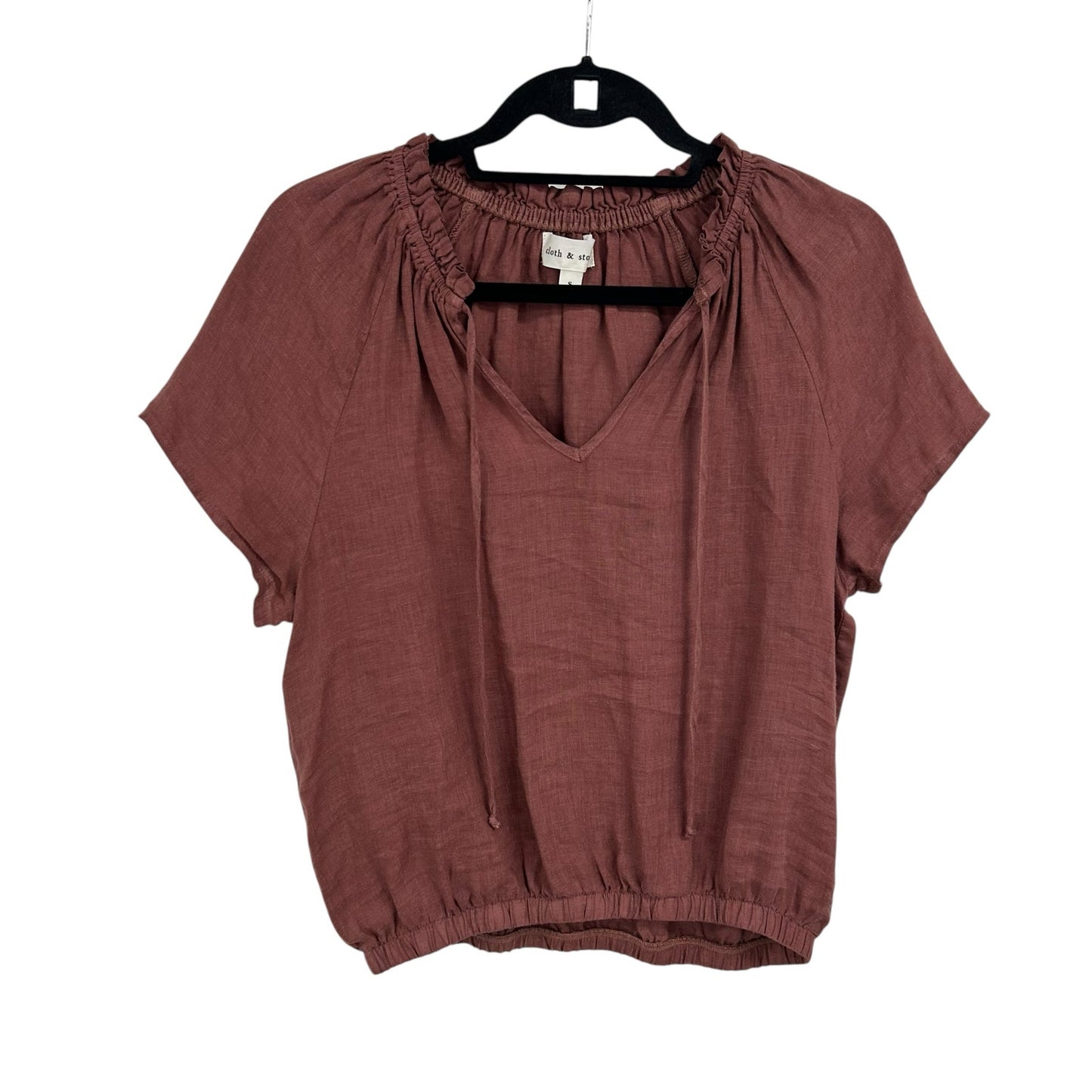 Cloth & Stone 100% Linen Rust Short Sleeve Ruffle Front Tie Top Womens Small