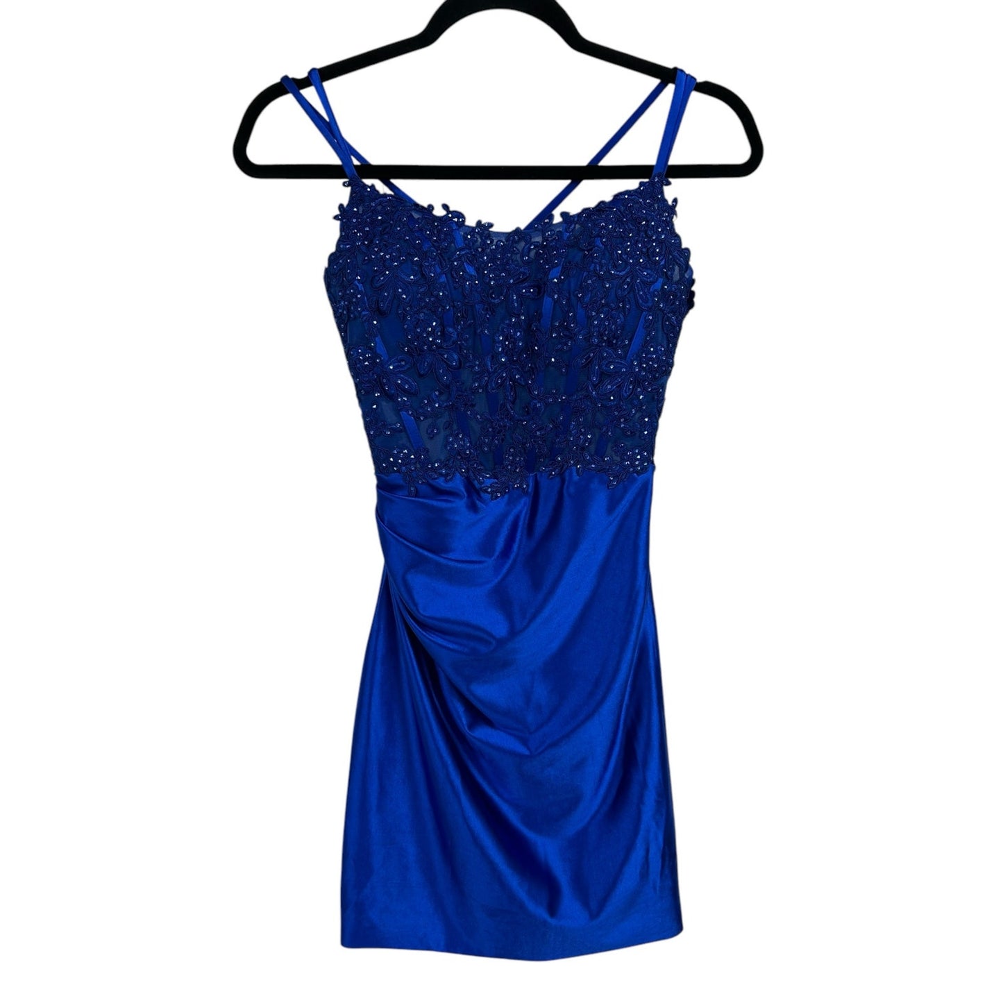 NWT Stacees Royal Blue Rhinestone Sleeveless Mini Homecoming Dress Womens 2