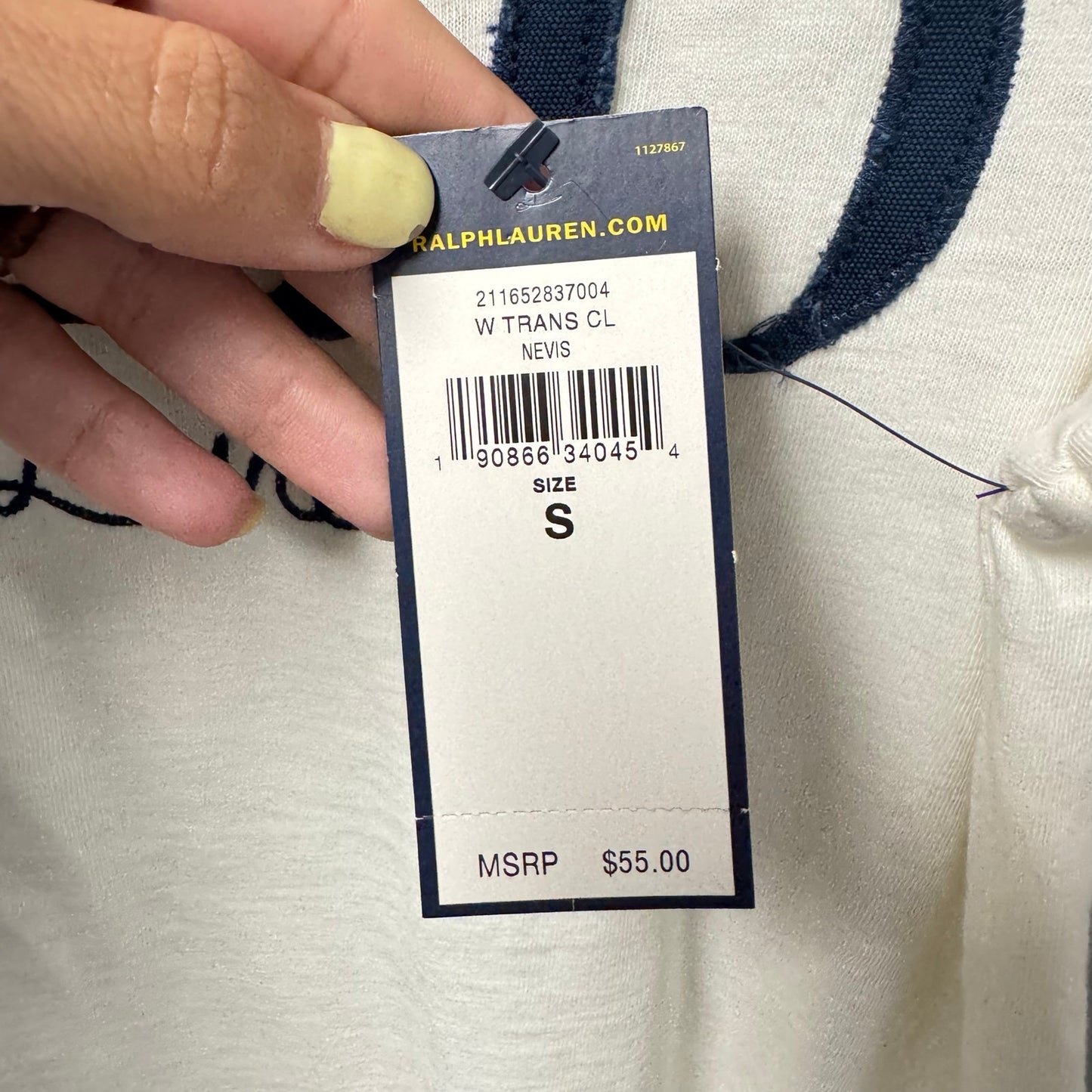 NWT Polo Ralph Lauren White Navy Embroidered Short Sleeve Top Womens Small