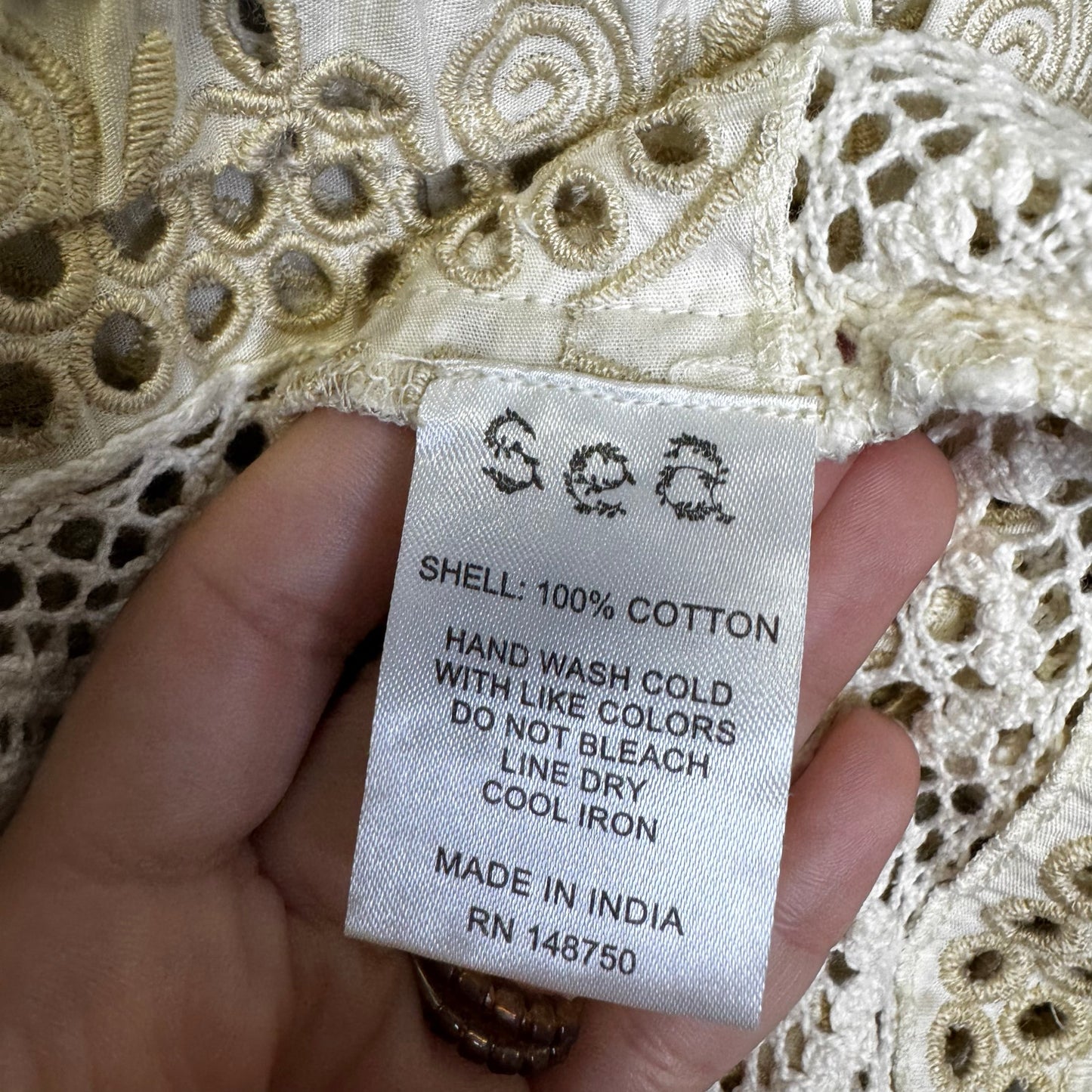 SEA New York Cream Evie Eyelet Embroidered Flutter Sleeve Top Womens Medium
